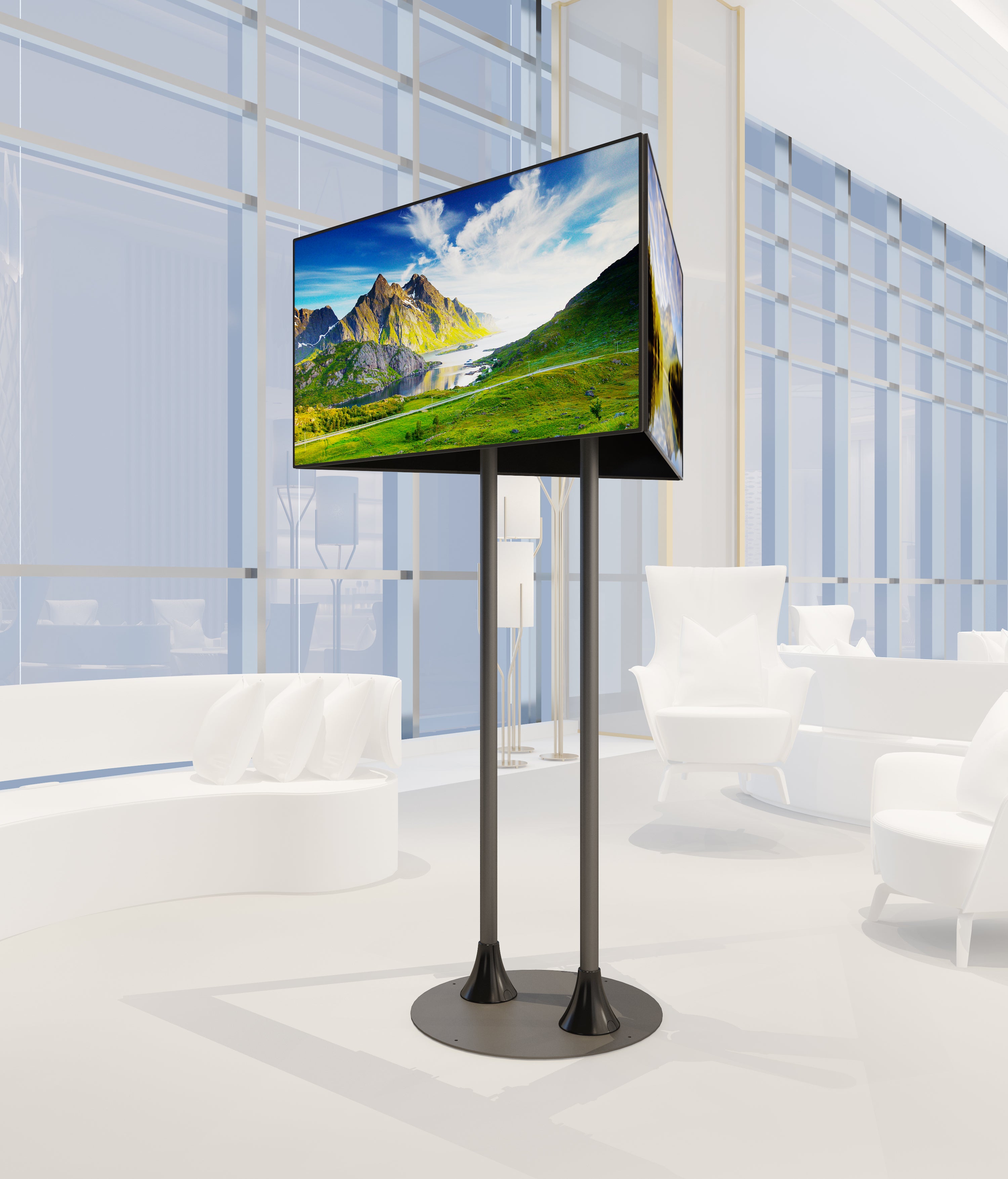 Triple-Screen Dual-Pole Floor Stand