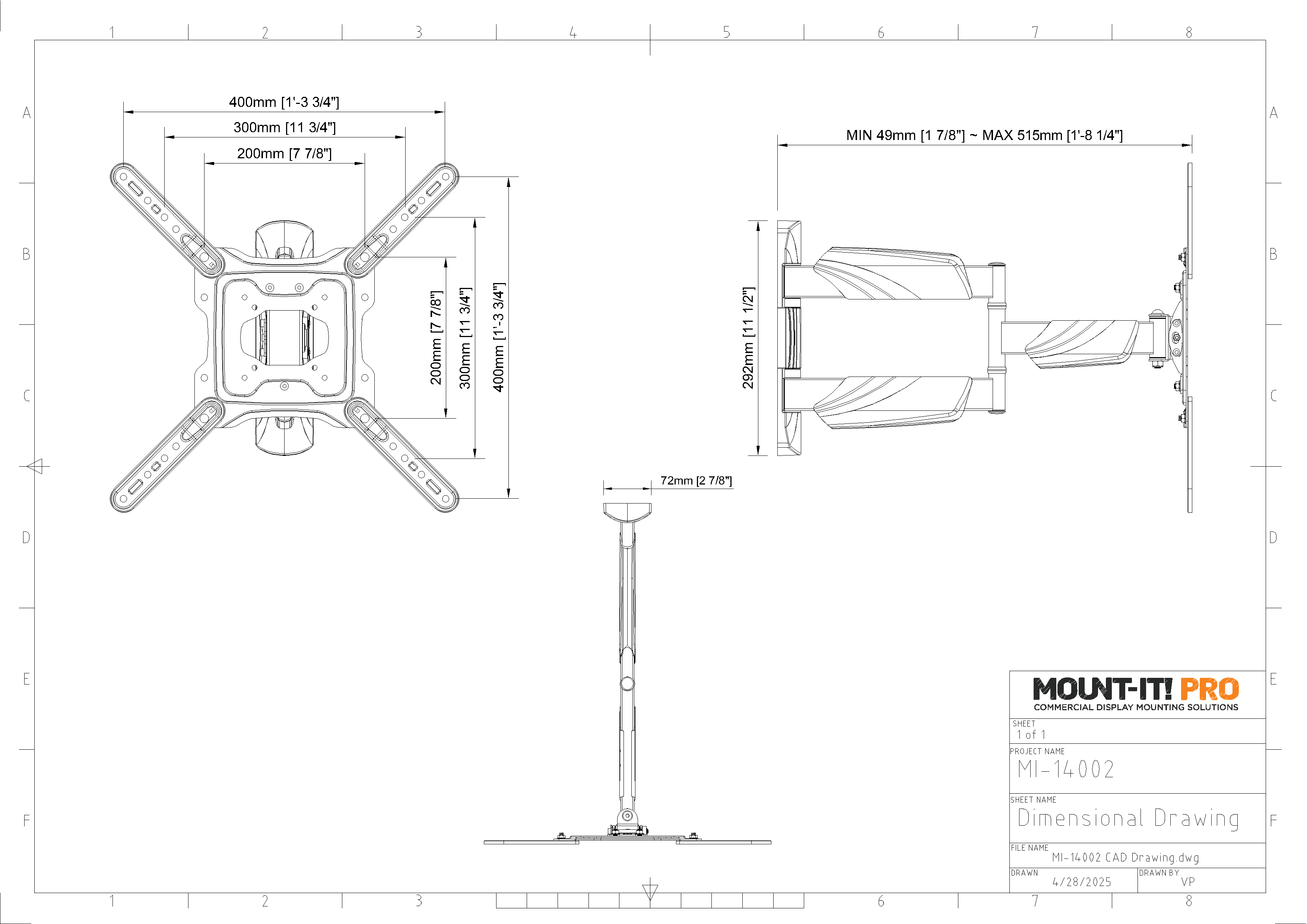 UL Certified Full Motion Wall Mount