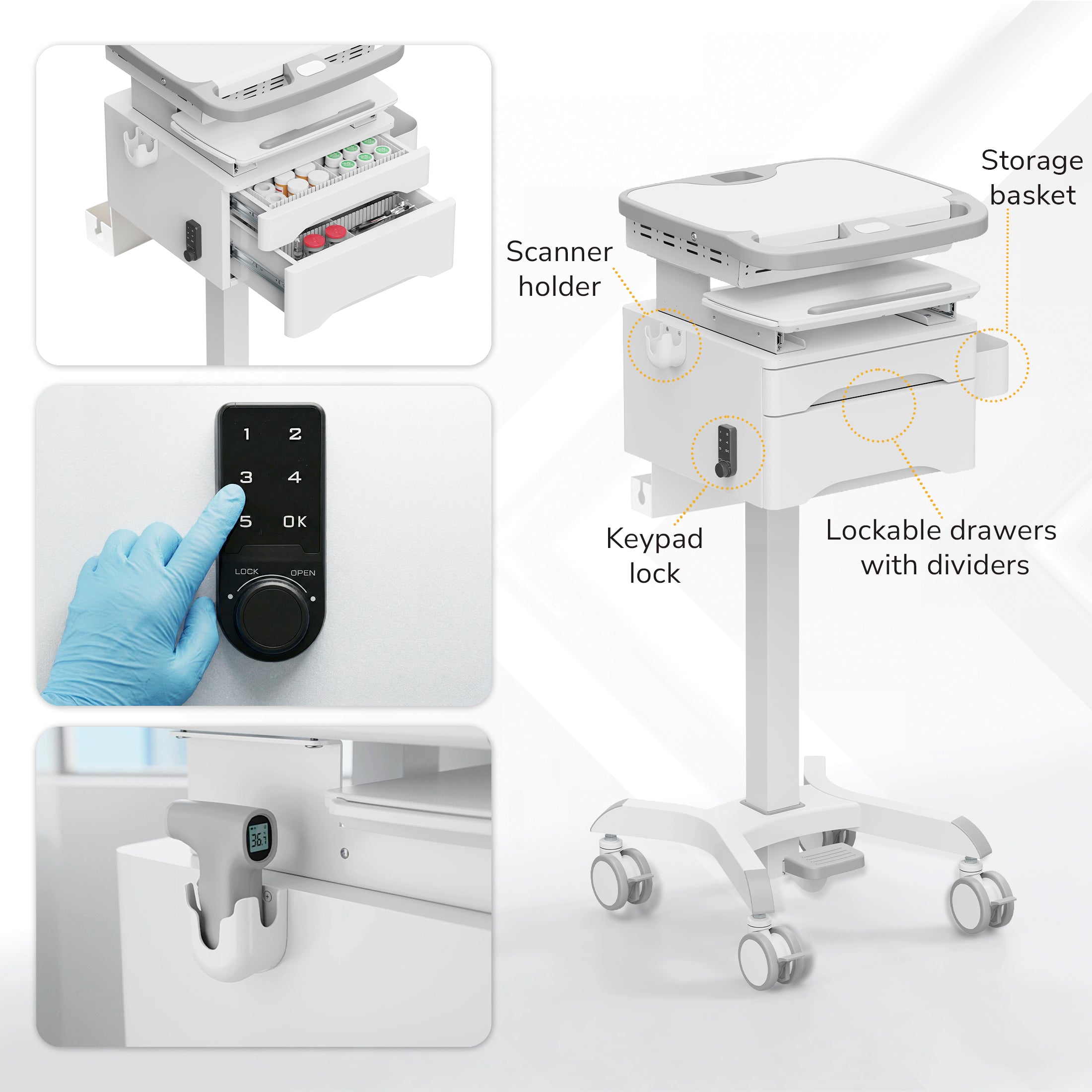 MedHub Powered Mobile Workstation with Drawers