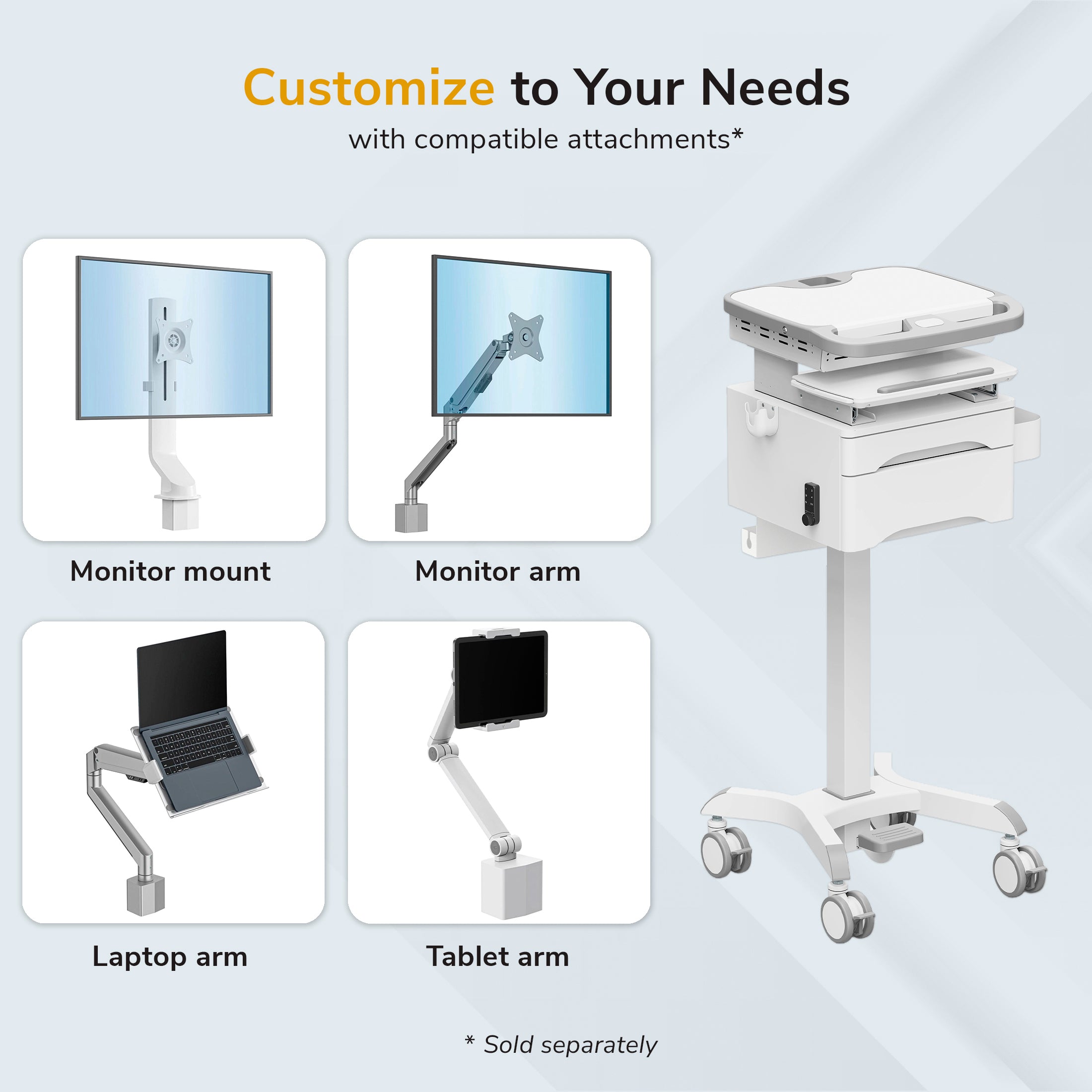 MedHub Powered Mobile Workstation with Drawers