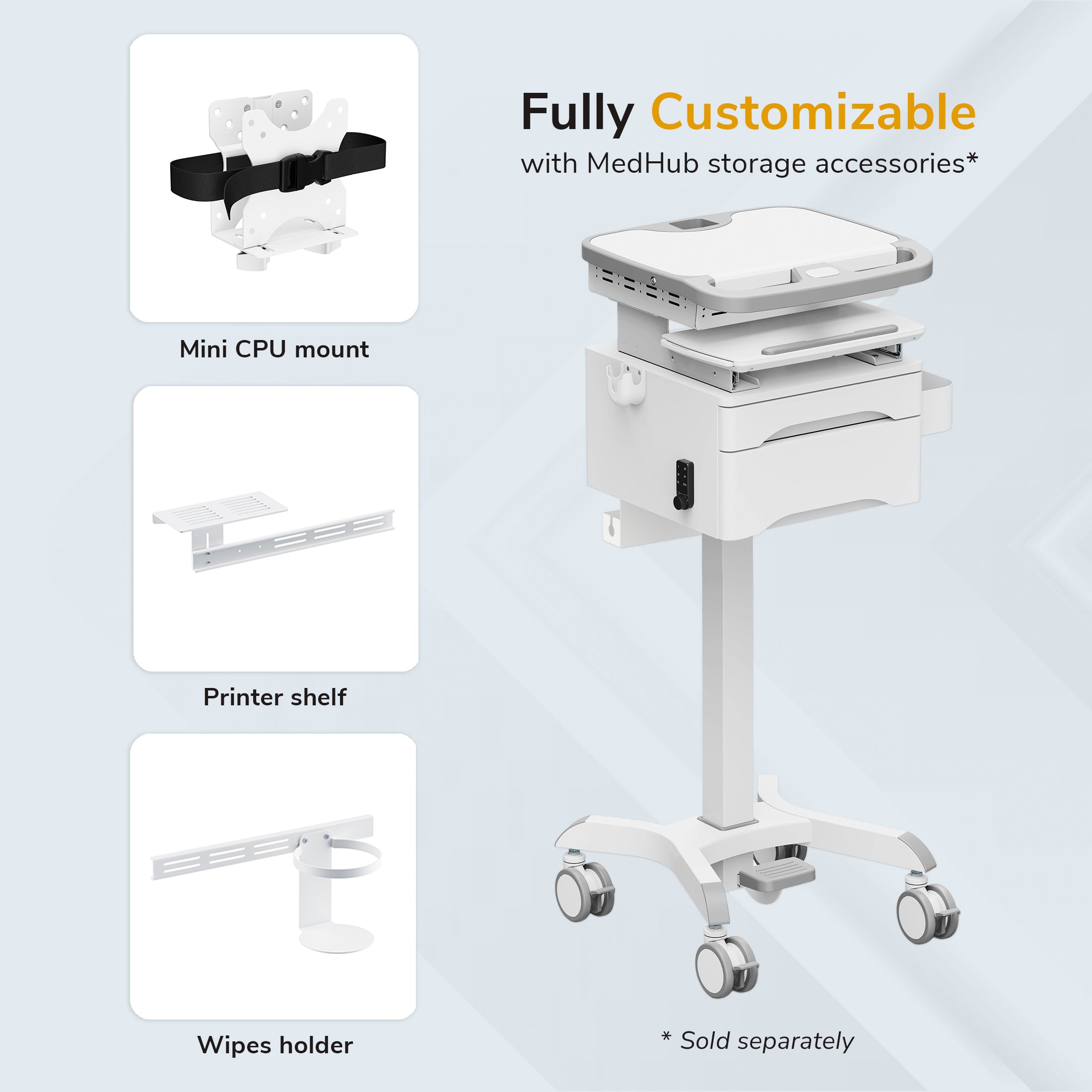 MedHub Powered Mobile Workstation with Drawers