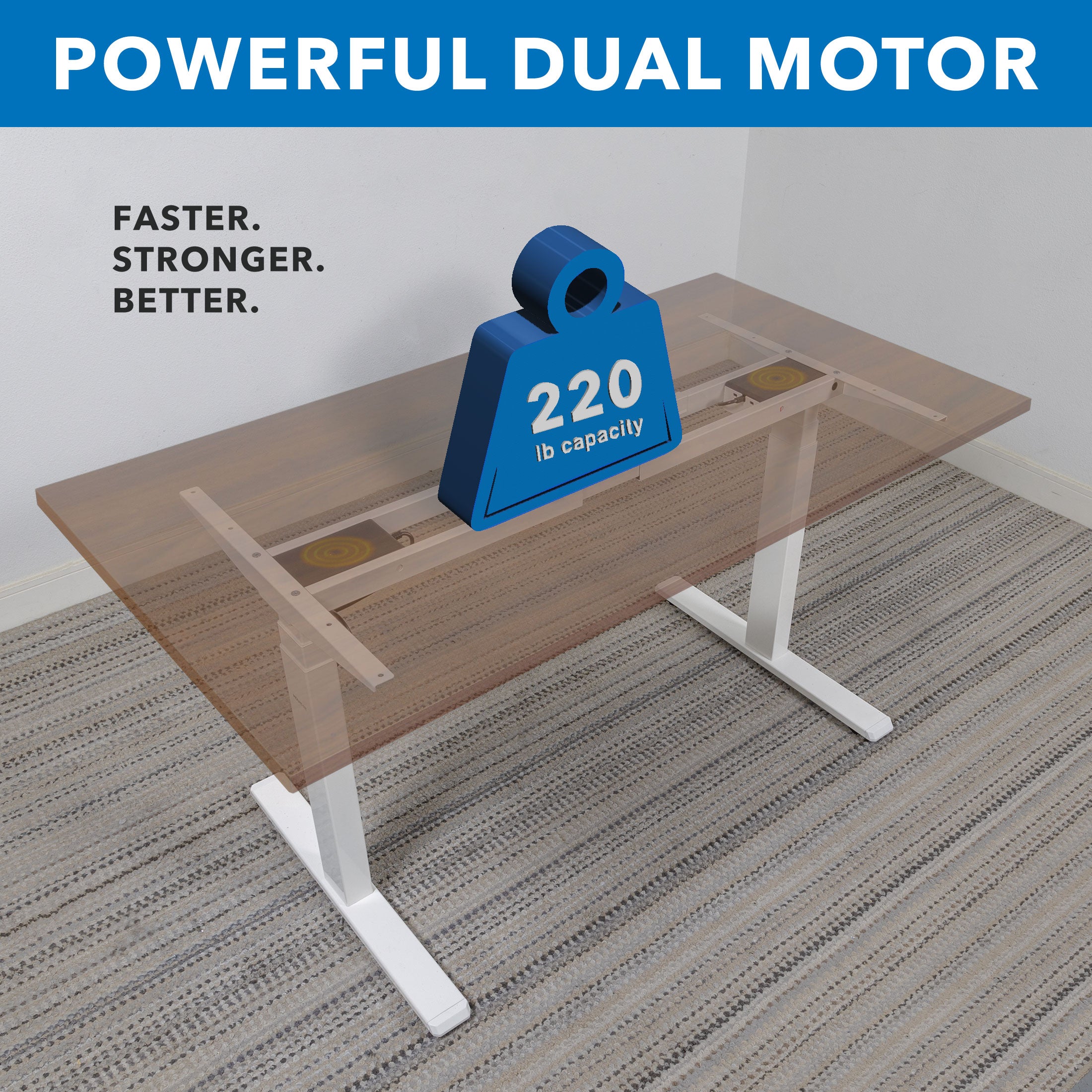 Ultimate Dual Motor Electric Standing Desk with 55" Tabletop - White Base/Brown Top