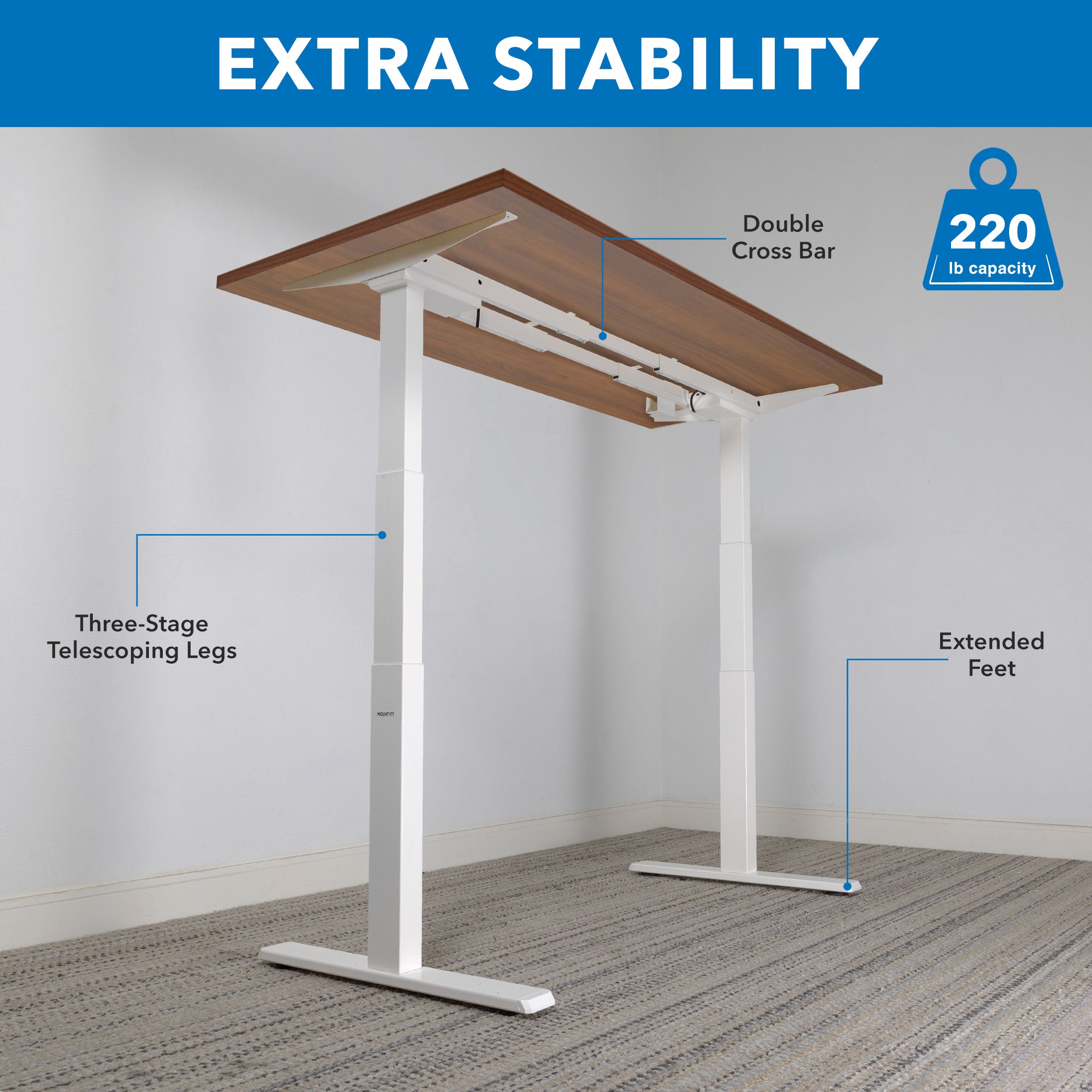 Ultimate Dual Motor Electric Standing Desk with 55" Tabletop - White Base/Brown Top