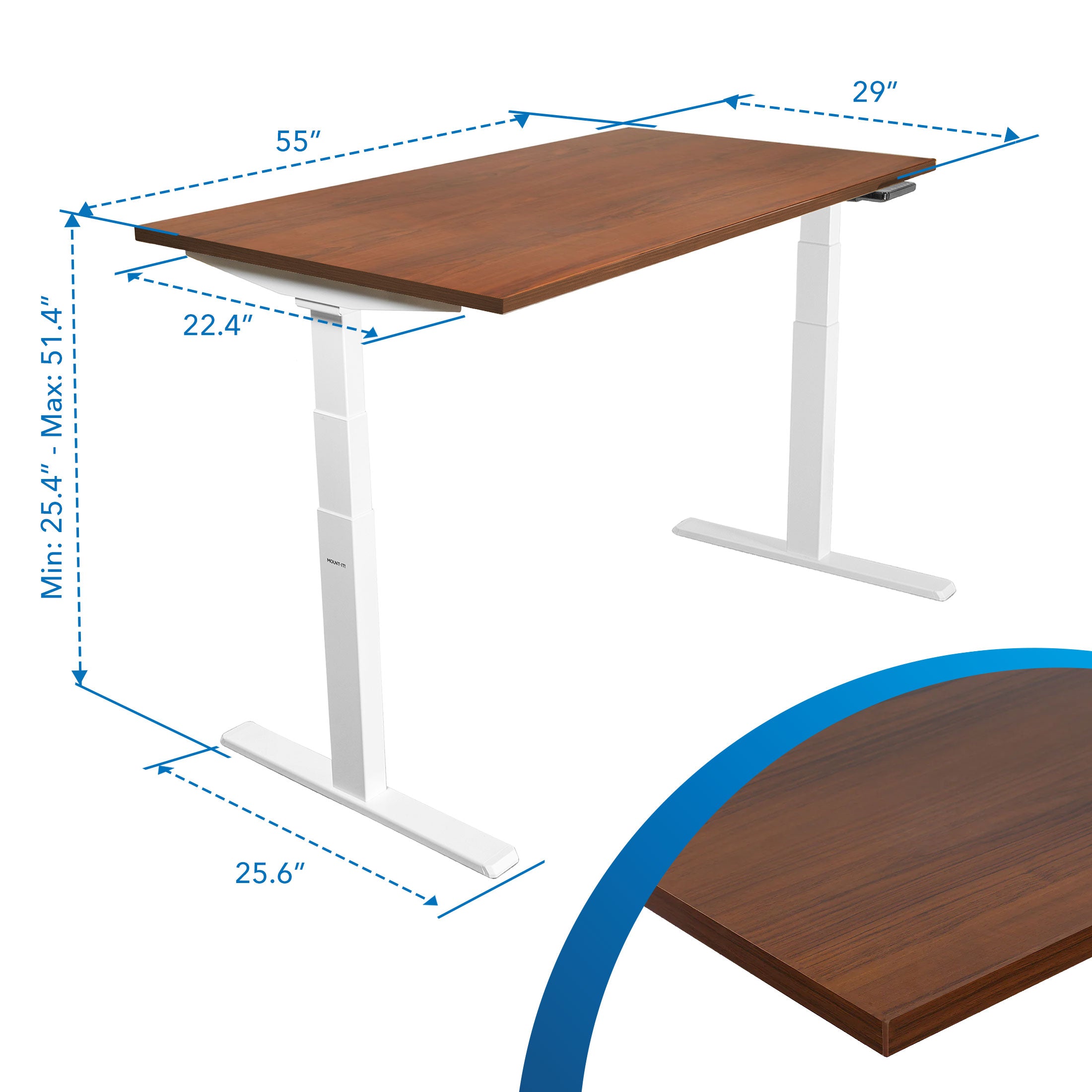 Ultimate Dual Motor Electric Standing Desk with 55" Tabletop - White Base/Brown Top