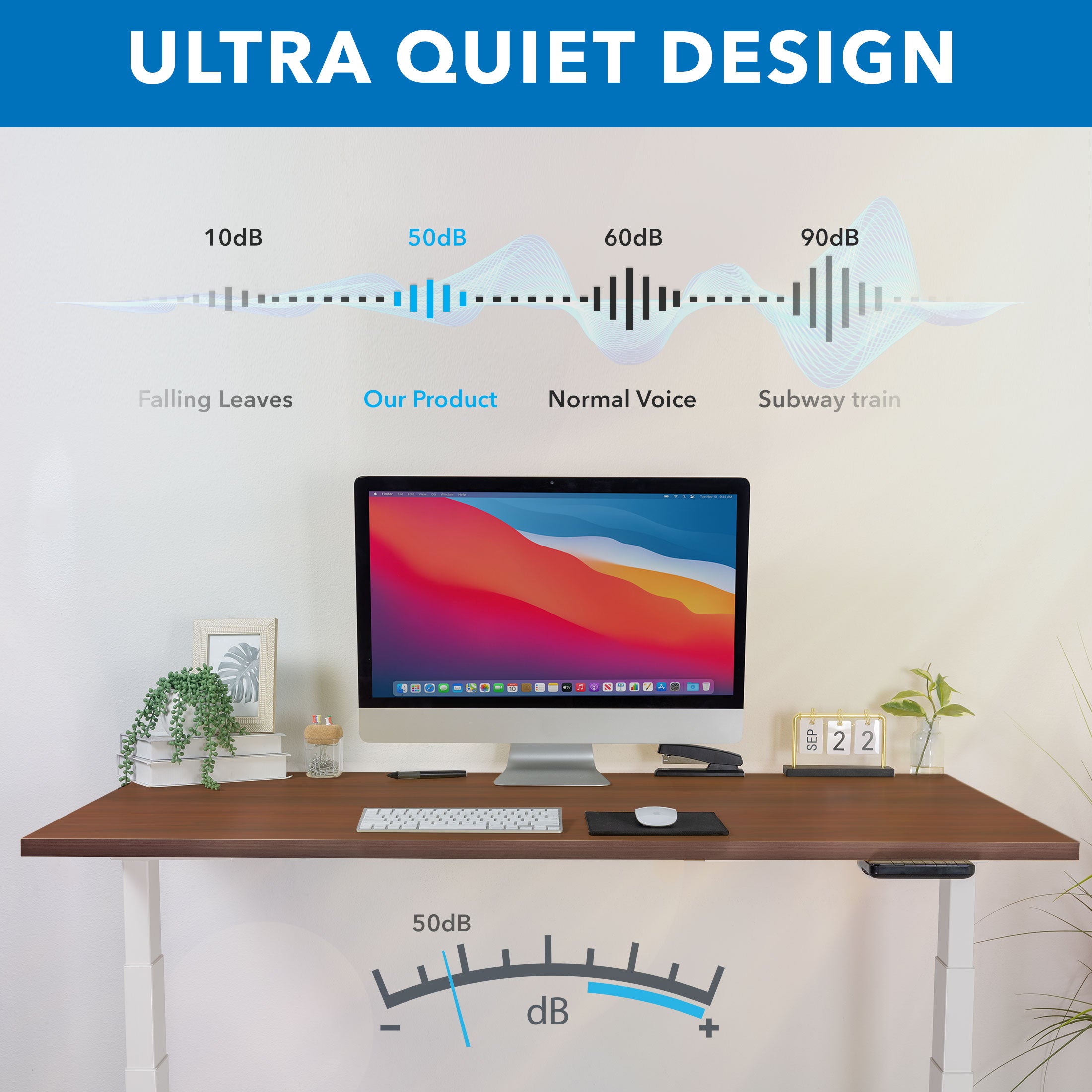 Ultimate Dual Motor Electric Standing Desk with 55" Tabletop - White Base/Brown Top