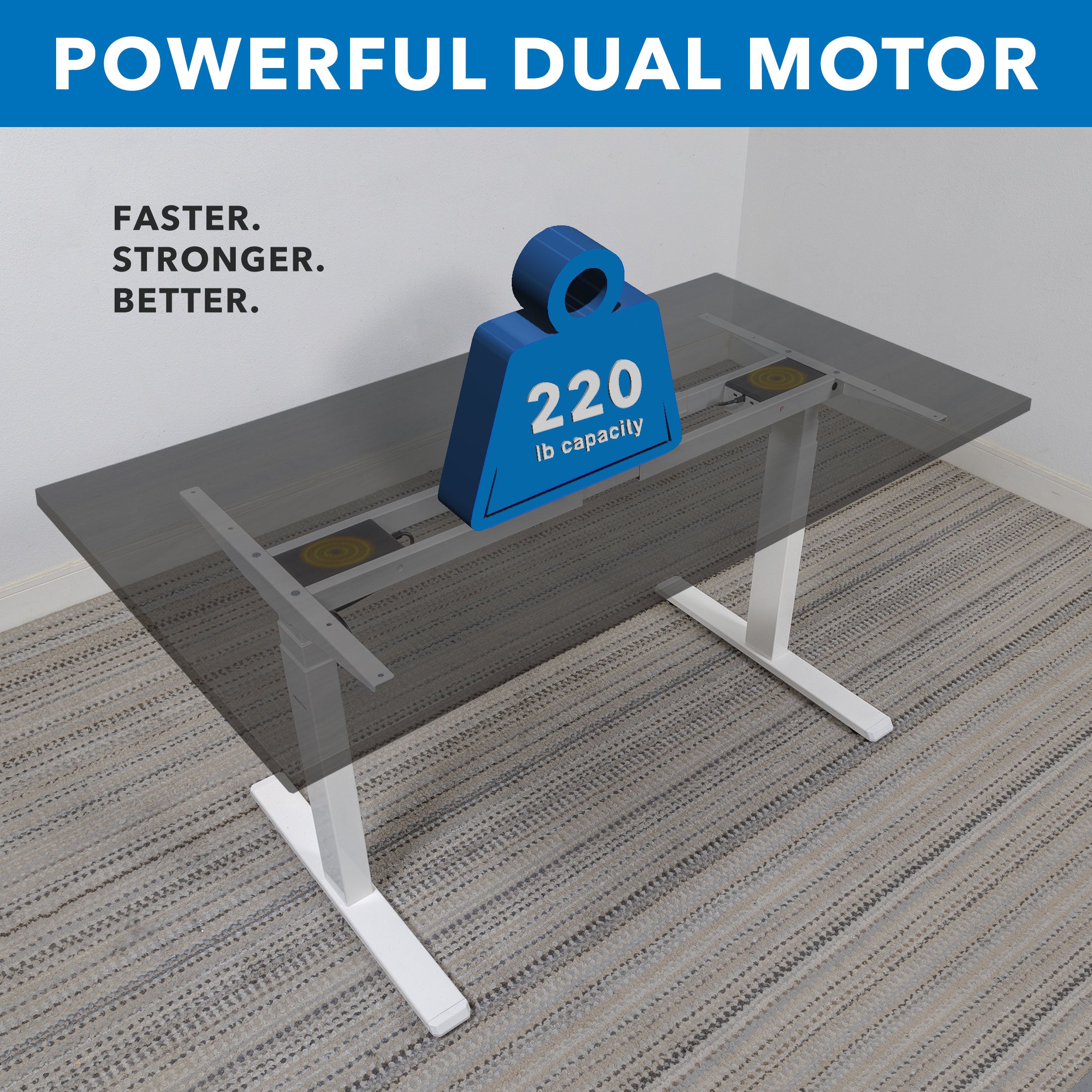 Ultimate Dual Motor Electric Stranding Desk with 55" Tabletop - White Base/Black Top