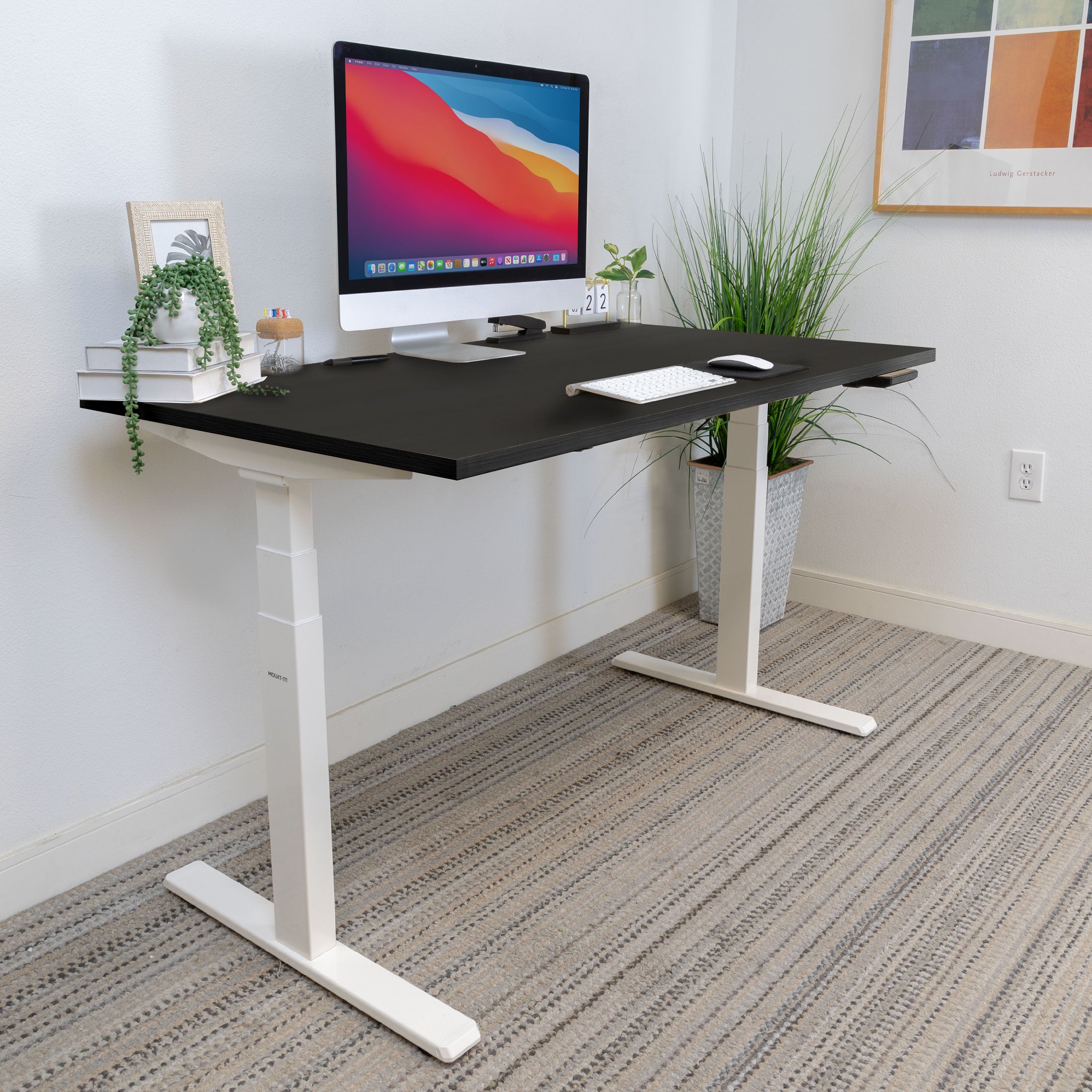 Ultimate Dual Motor Electric Stranding Desk with 55" Tabletop - White Base/Black Top
