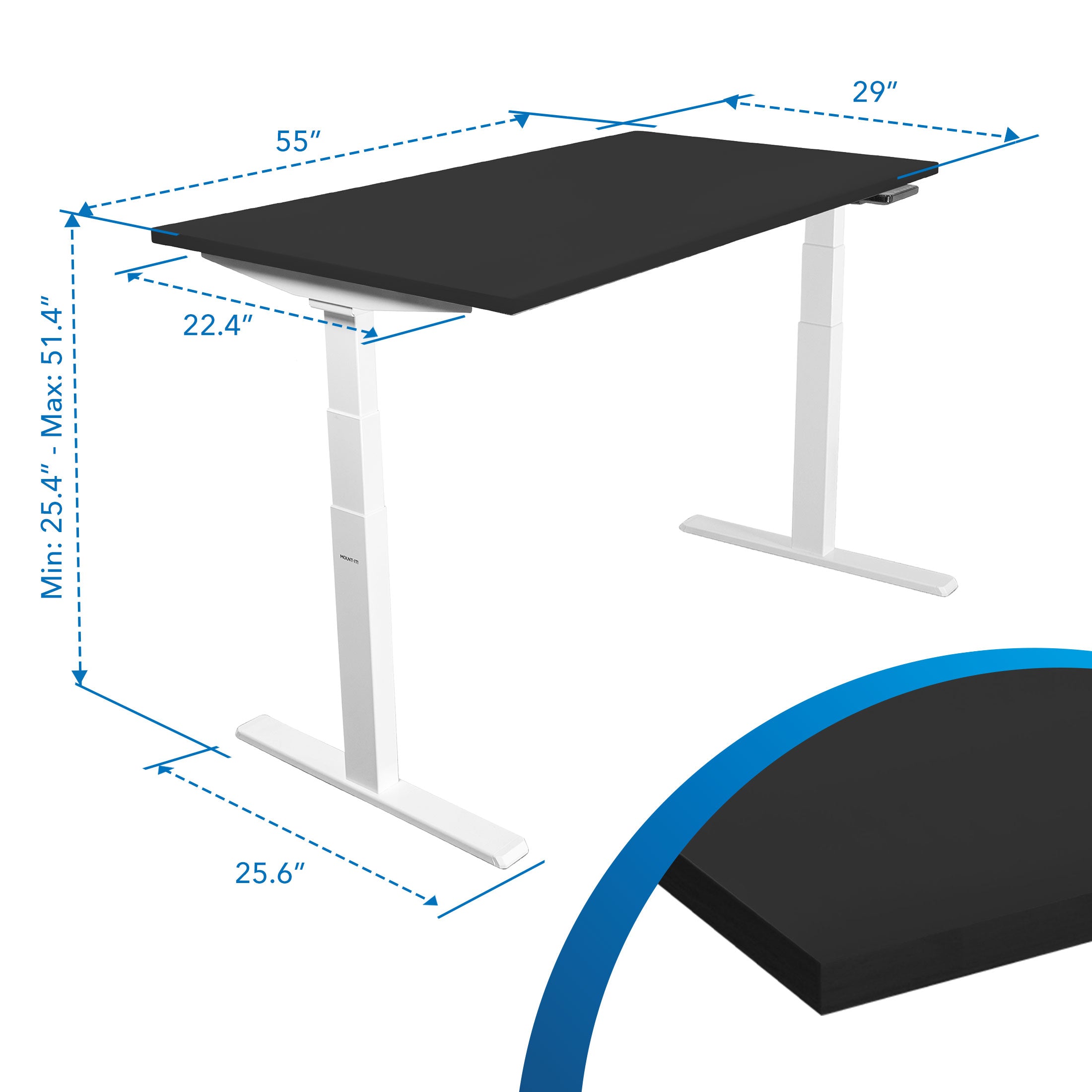 Ultimate Dual Motor Electric Stranding Desk with 55" Tabletop - White Base/Black Top