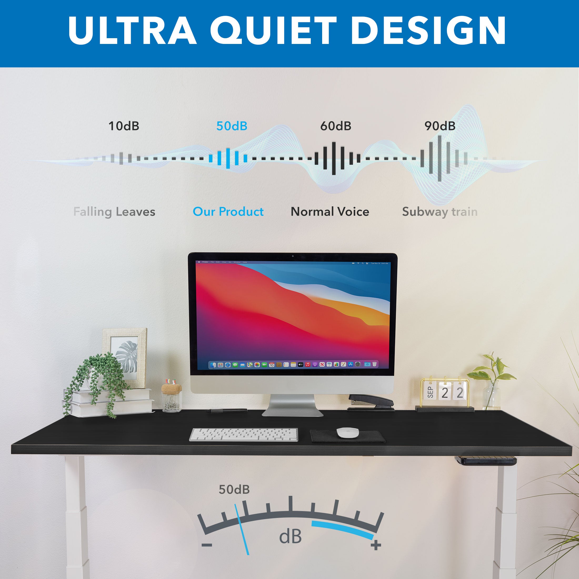Ultimate Dual Motor Electric Stranding Desk with 55" Tabletop - White Base/Black Top