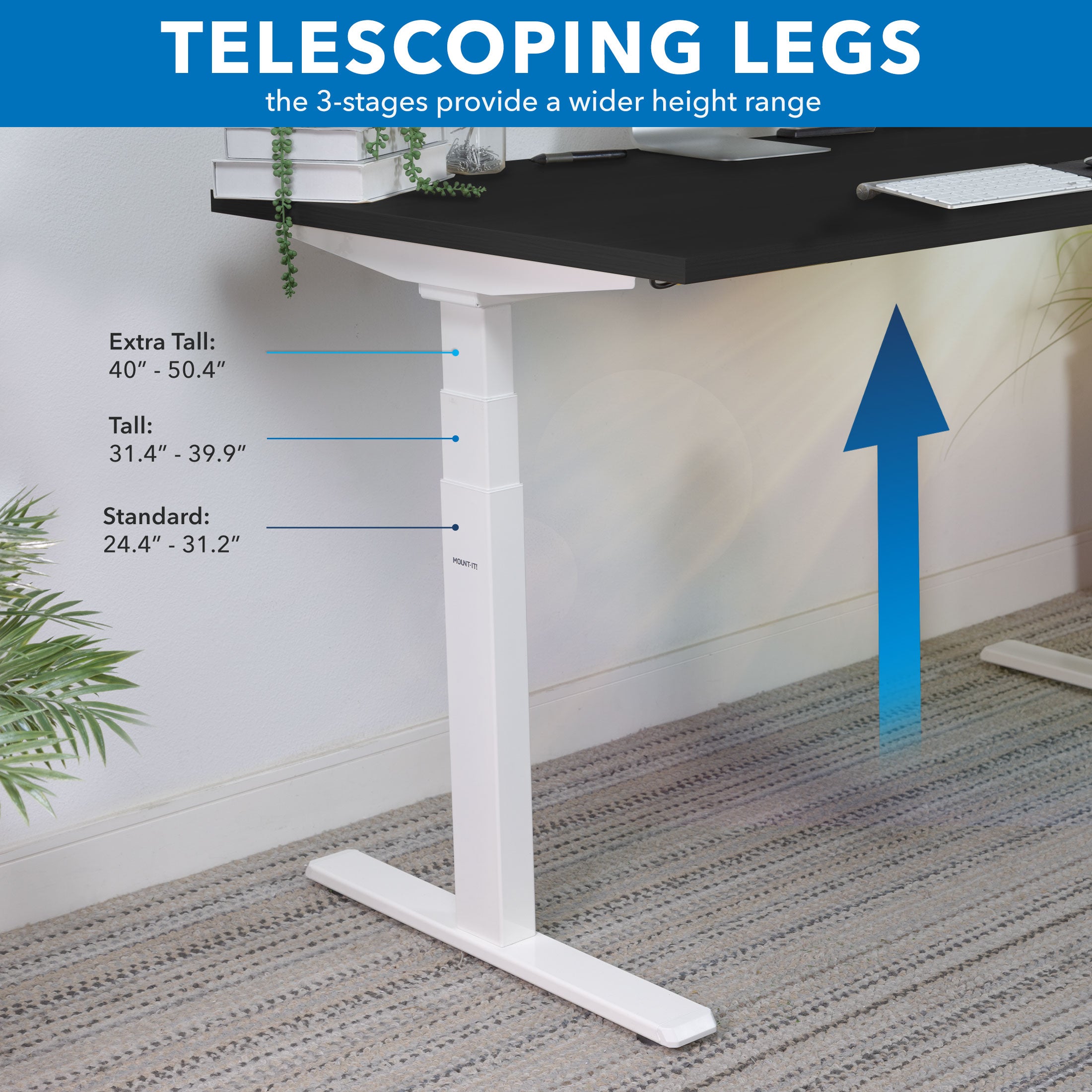 Ultimate Dual Motor Electric Stranding Desk with 55" Tabletop - White Base/Black Top