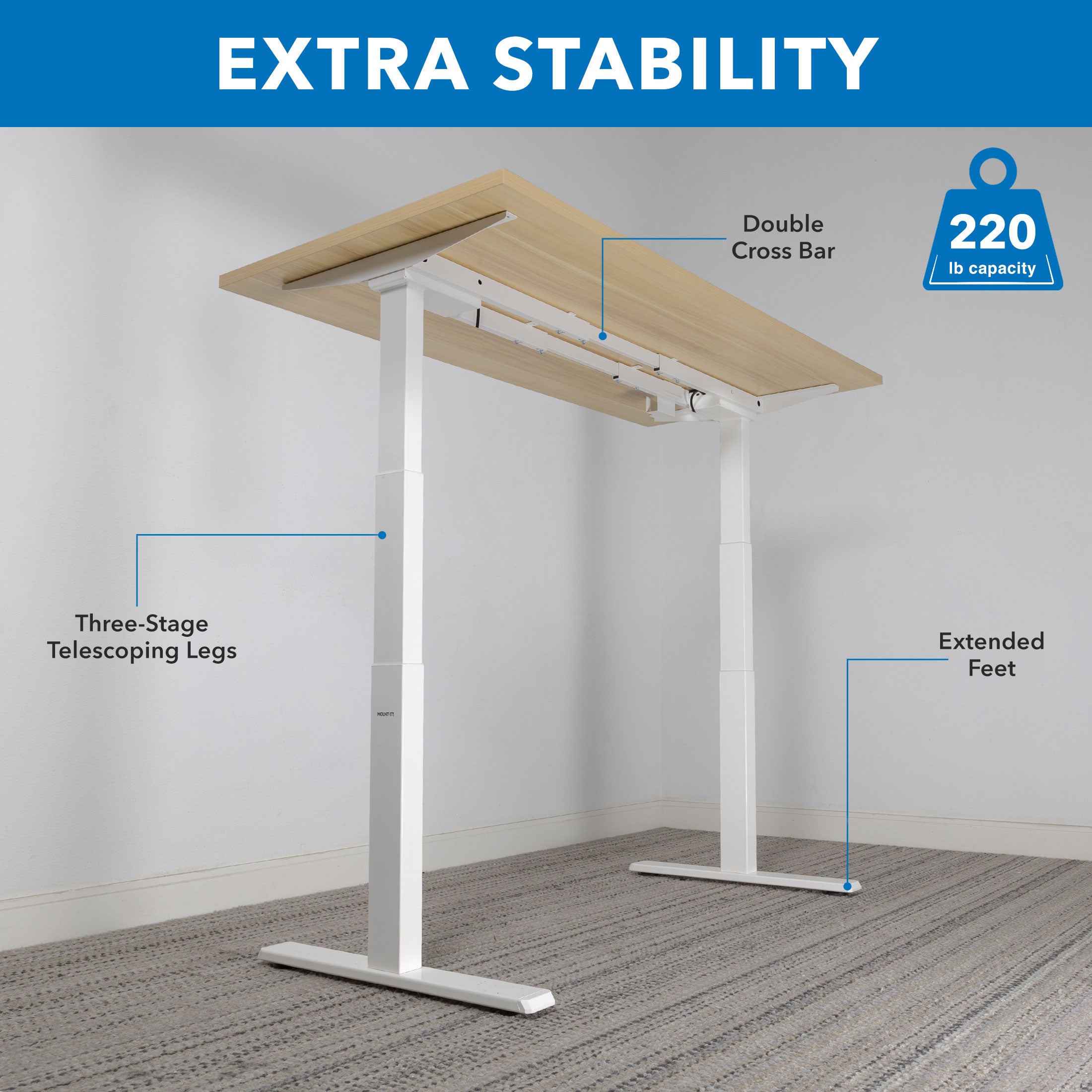 Ultimate Dual Motor Electric Standing Desk with 55" Tabletop - White Base/Maple Top