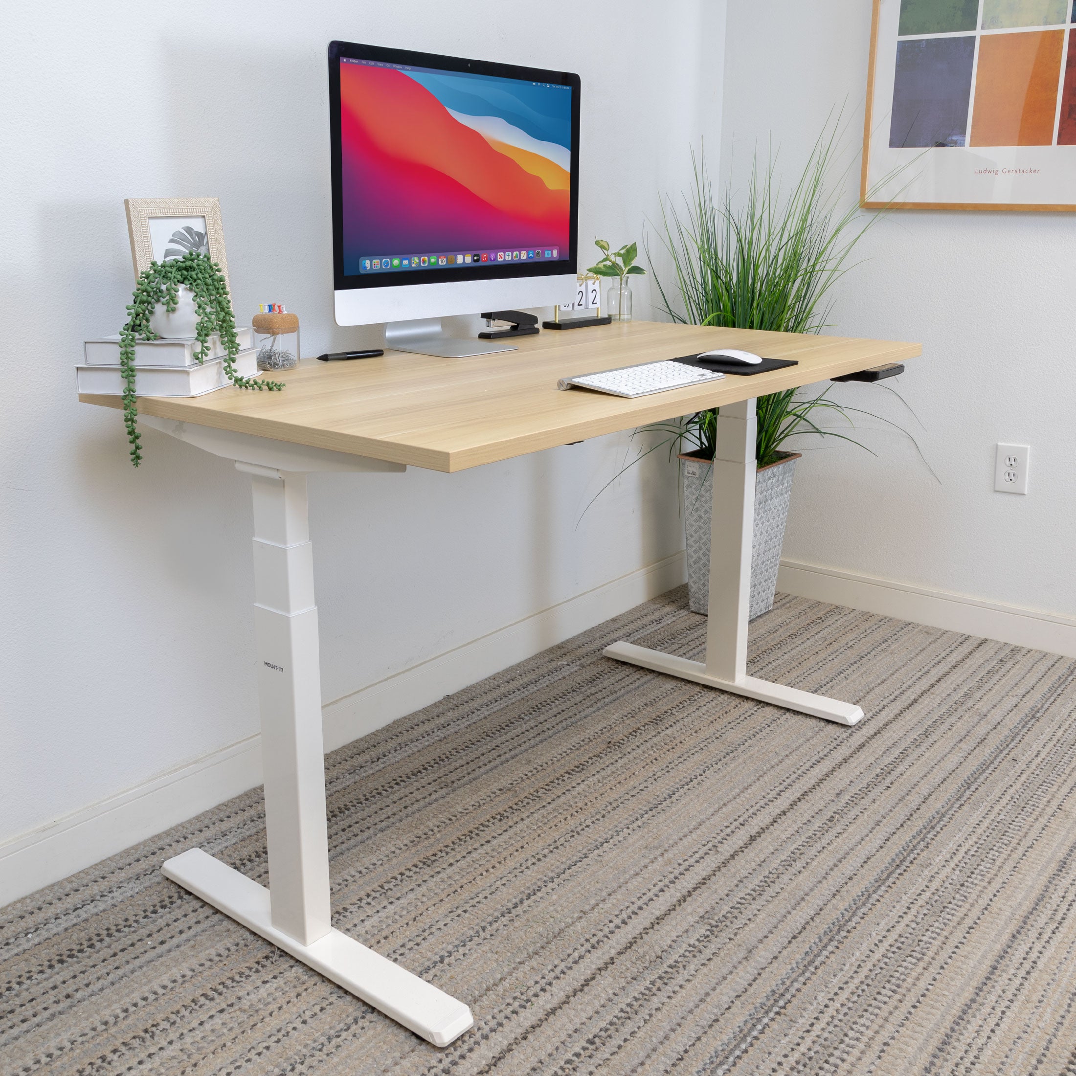 Ultimate Dual Motor Electric Standing Desk with 55" Tabletop - White Base/Maple Top