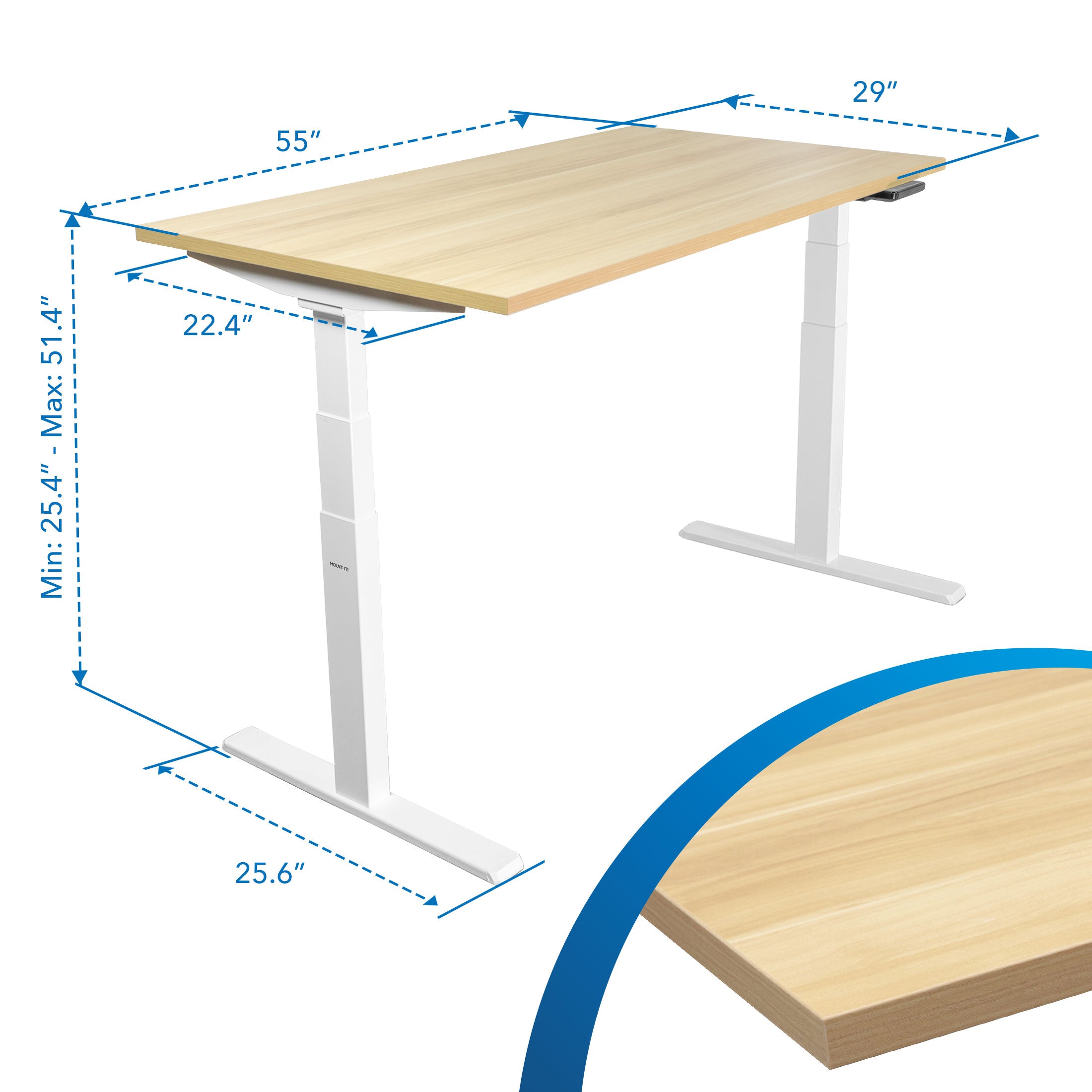 Ultimate Dual Motor Electric Standing Desk with 55" Tabletop - White Base/Maple Top