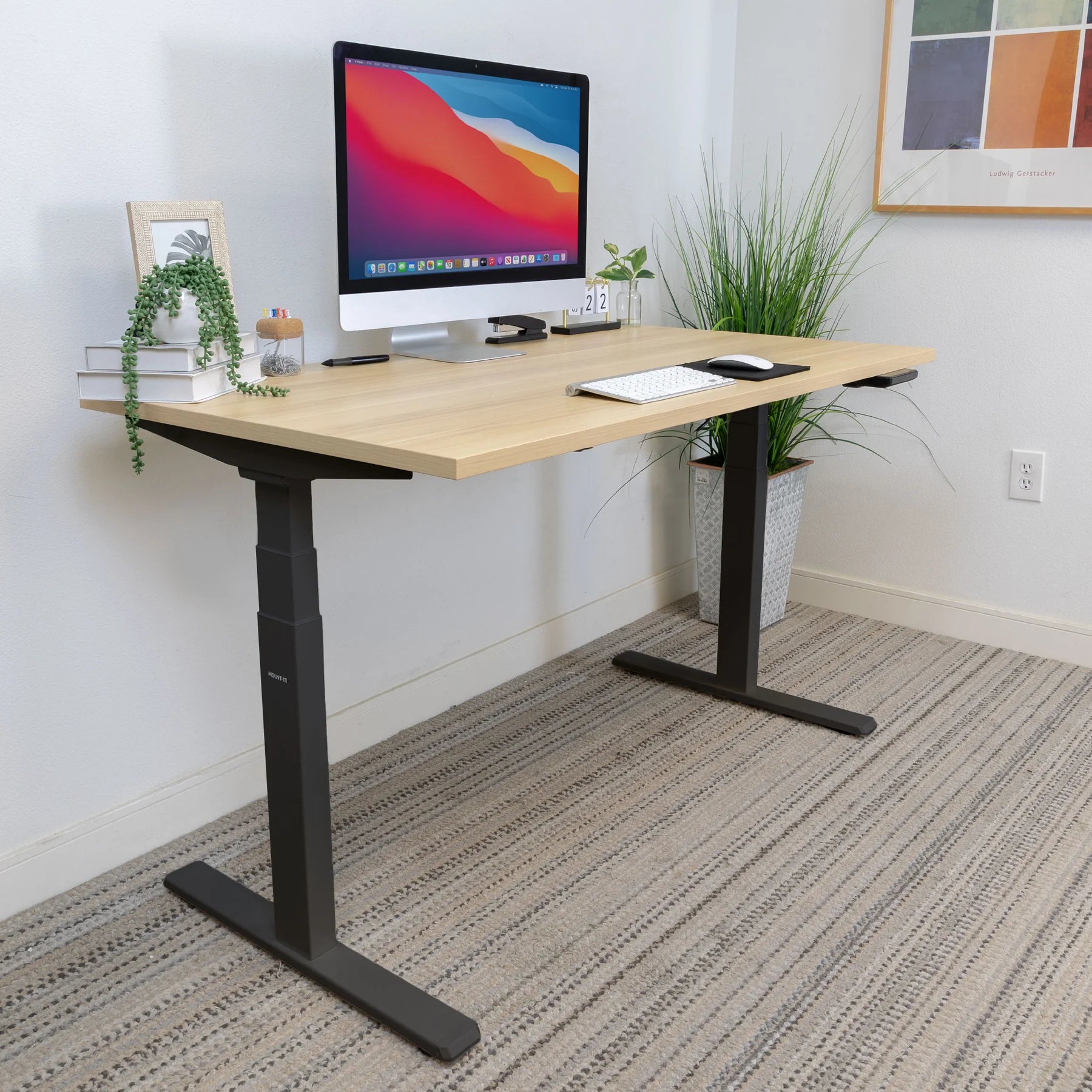 Ultimate Dual Motor Electric Standing Desk with 55" Tabletop - Black Base/Maple Top