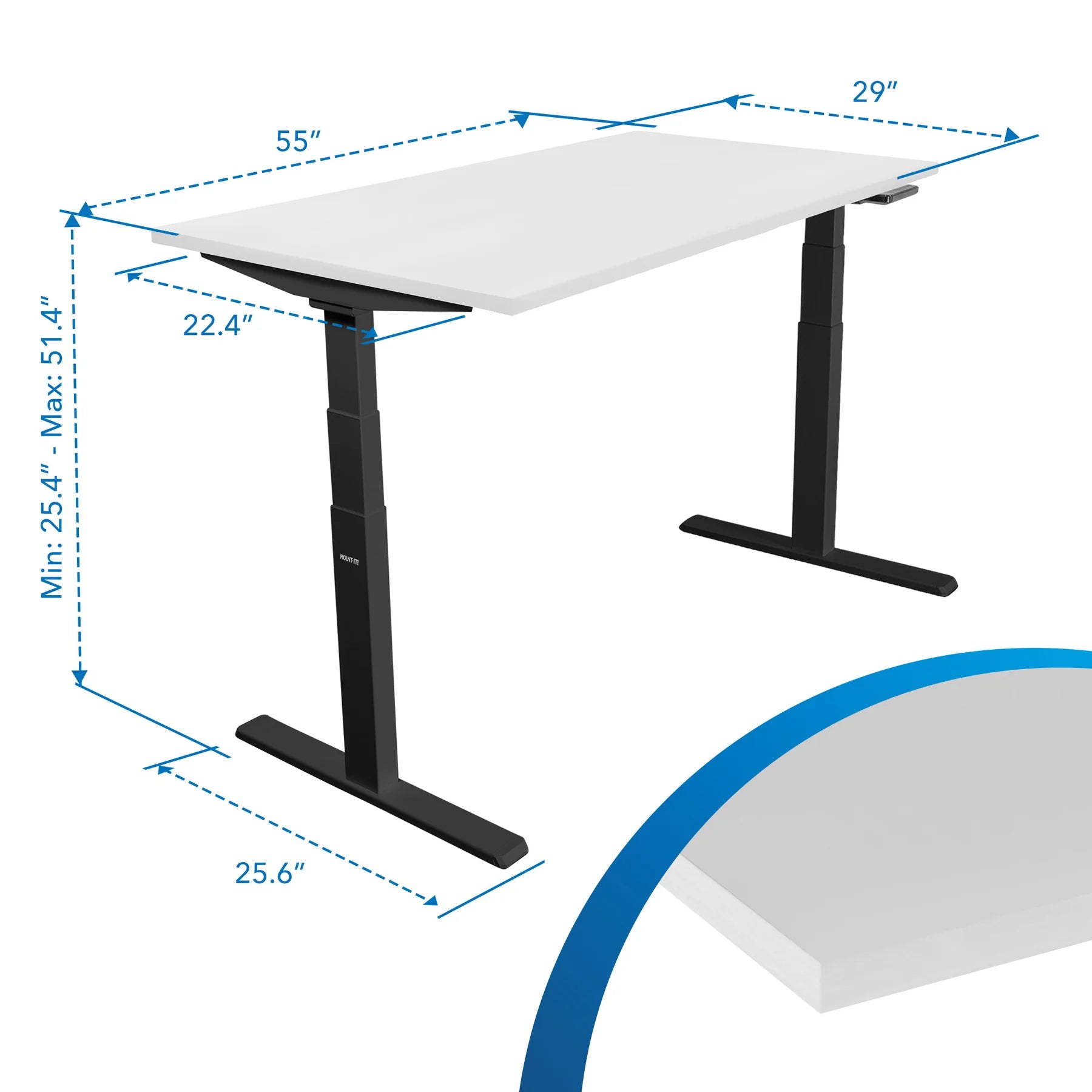 Ultimate Dual Motor Electric Standing Desk with 55" Tabletop - Black Base/White Top