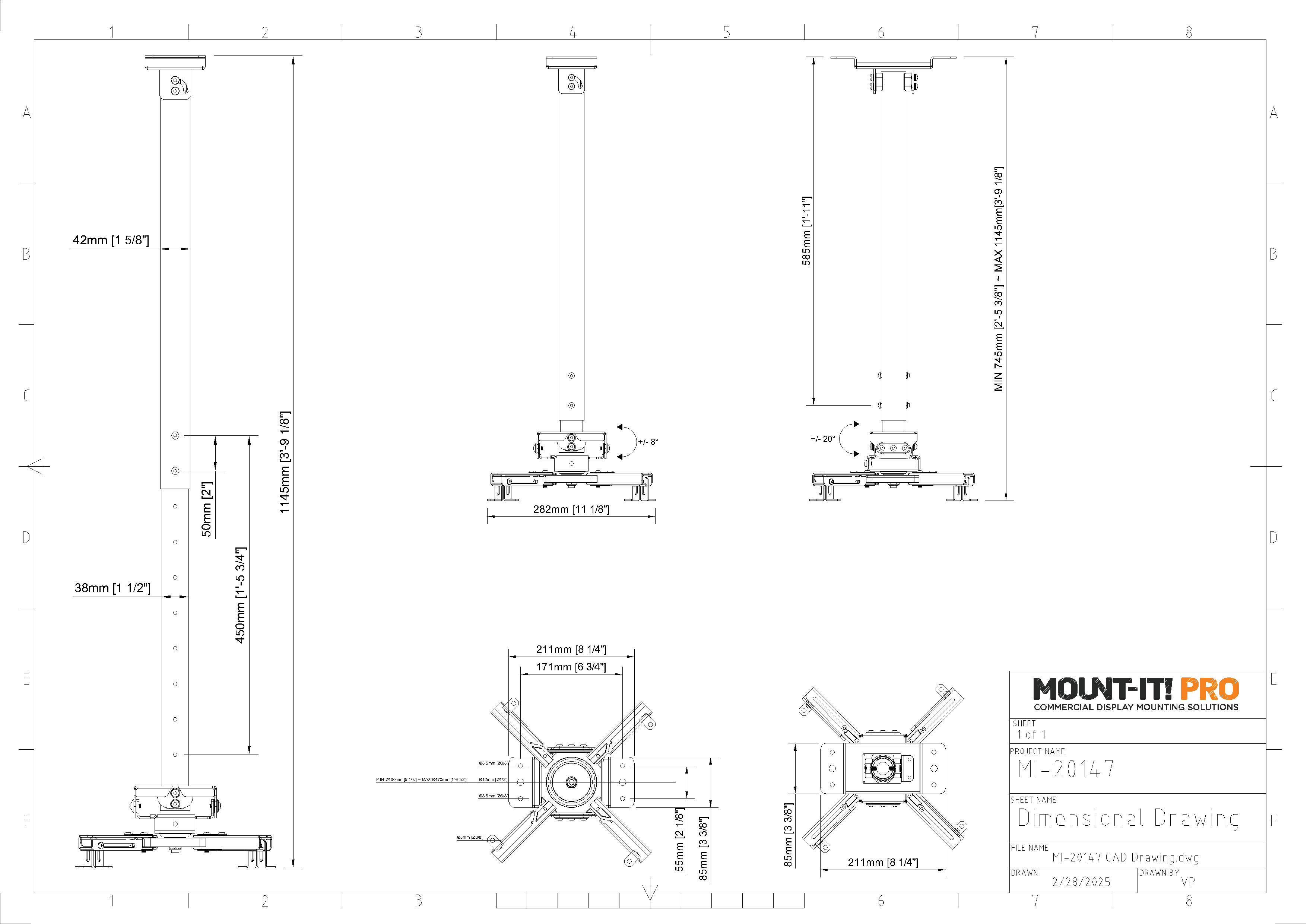 Heavy-Duty Projector Ceiling Mount (29.3"-45.1" Extension)