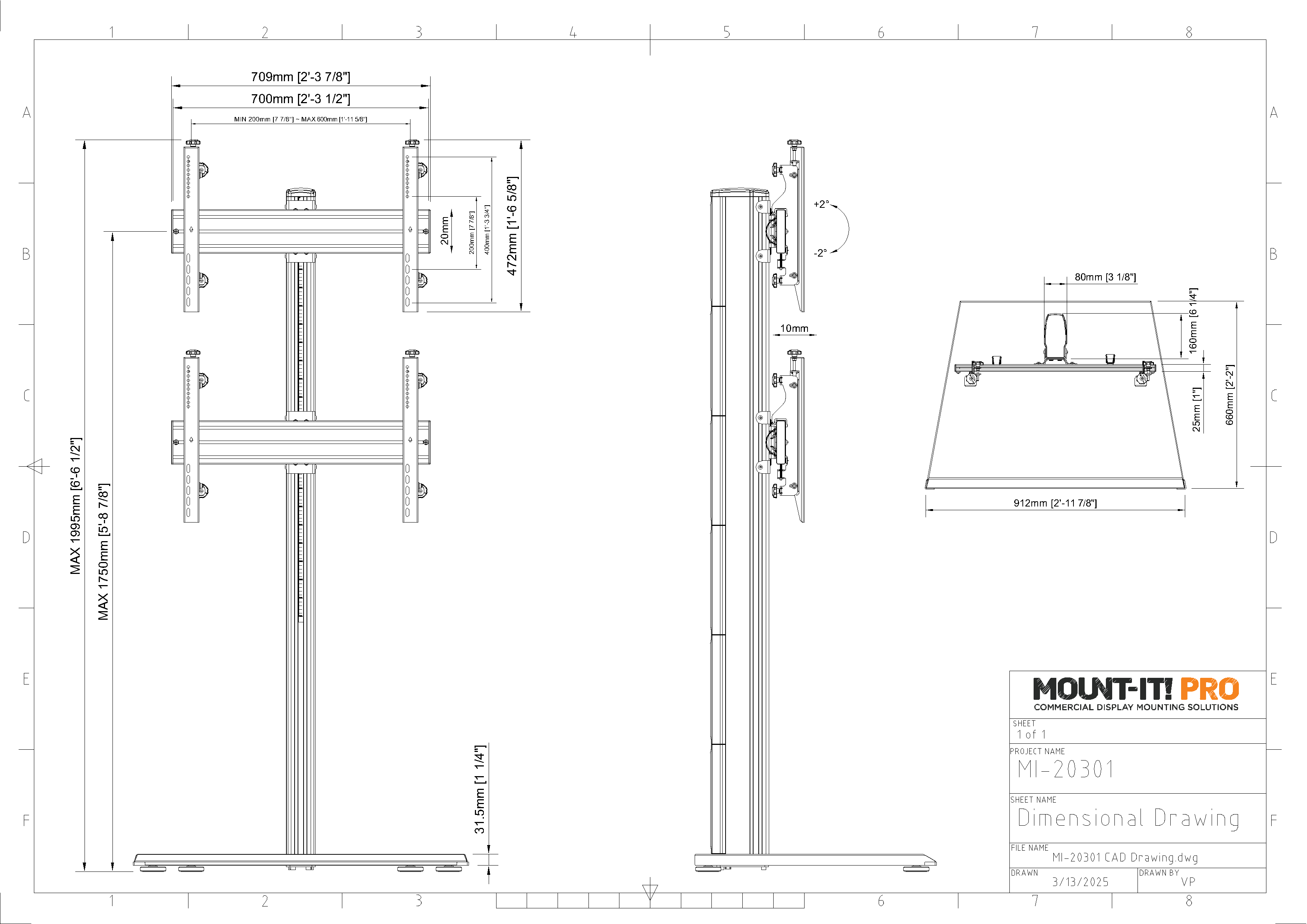 1x2 Dual-Display Stand with Large Flat Base