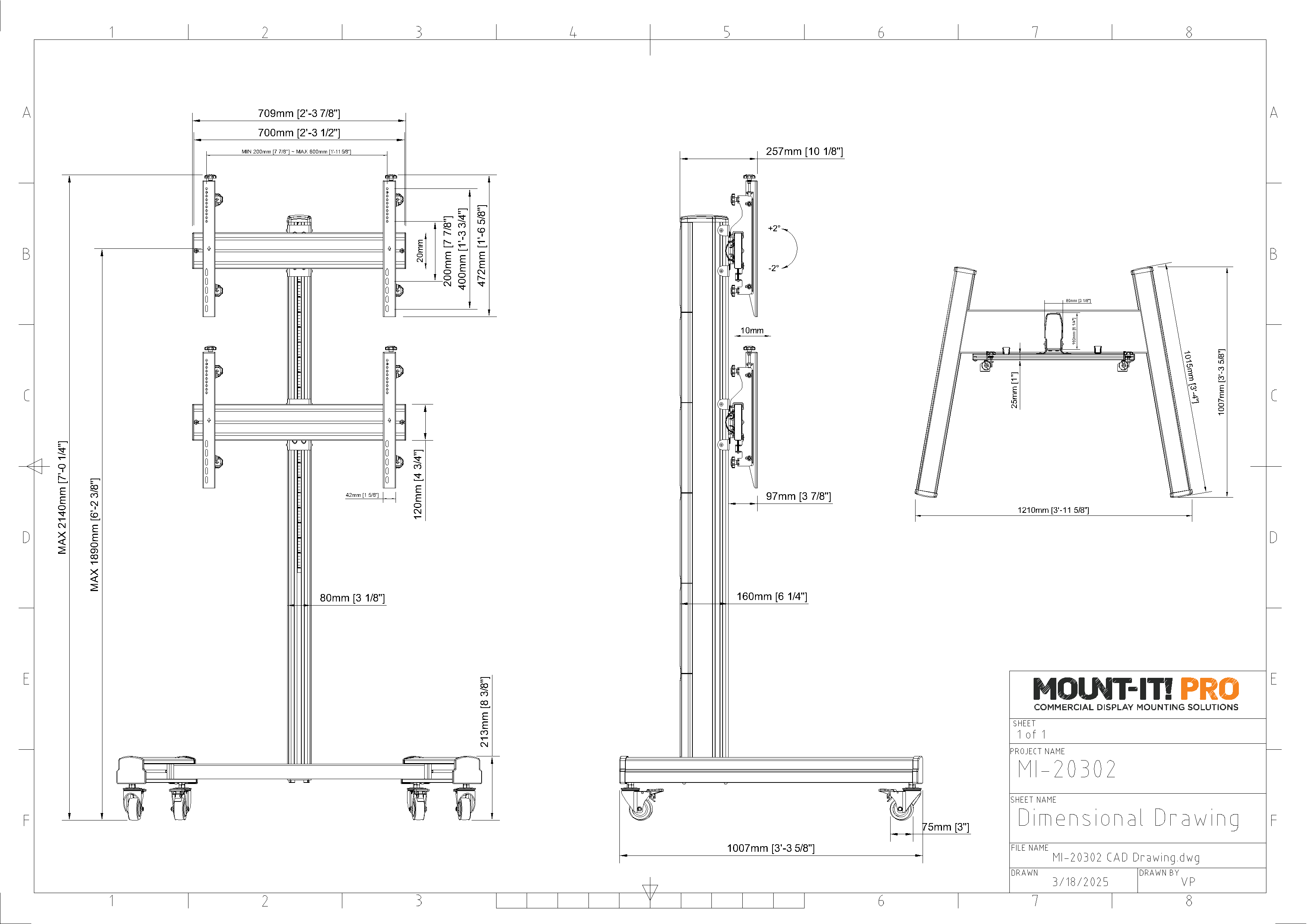 1x2 Dual-Display Stand with Locking Casters