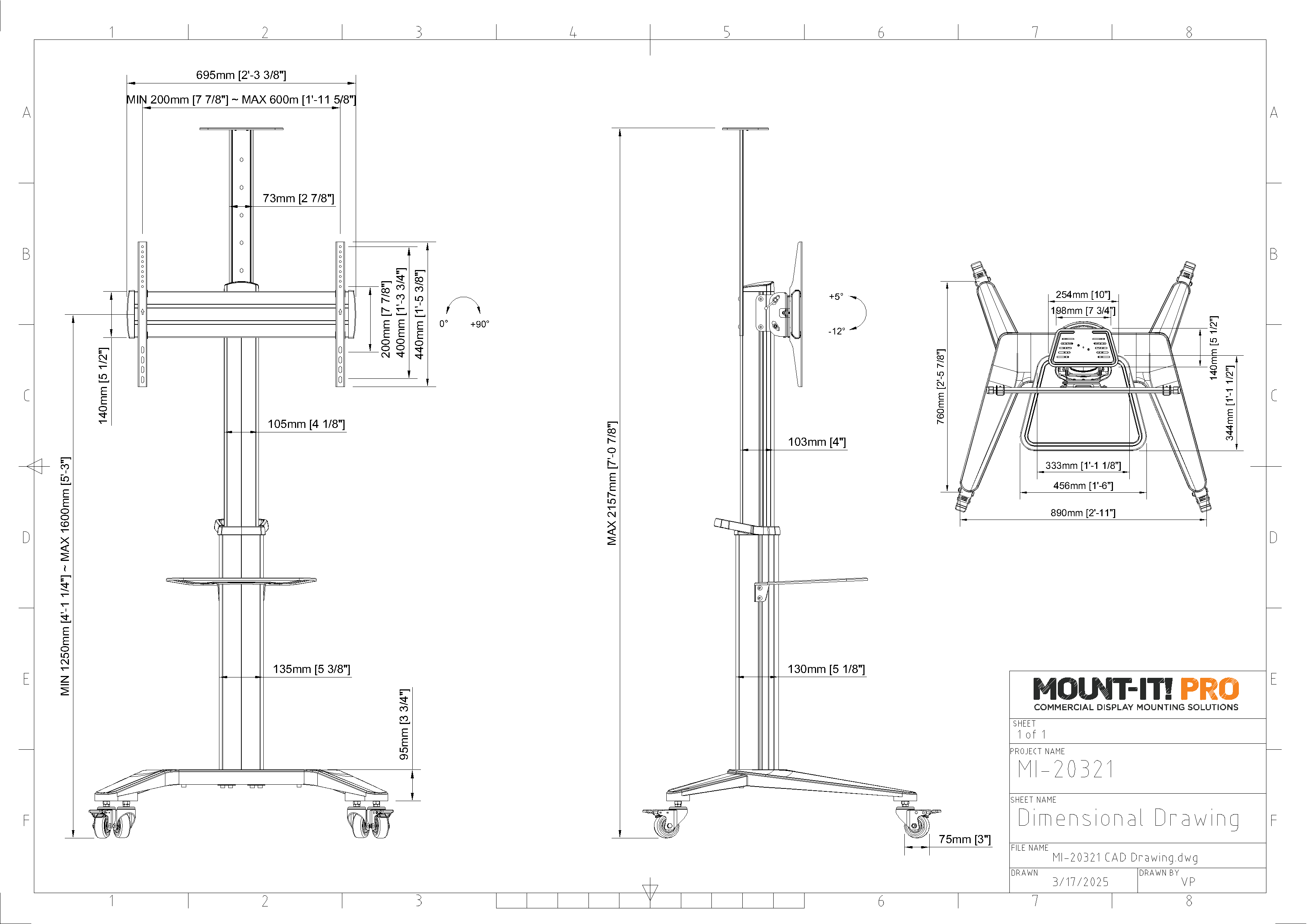 Height Adjustable AV Cart with Rotating Mount
