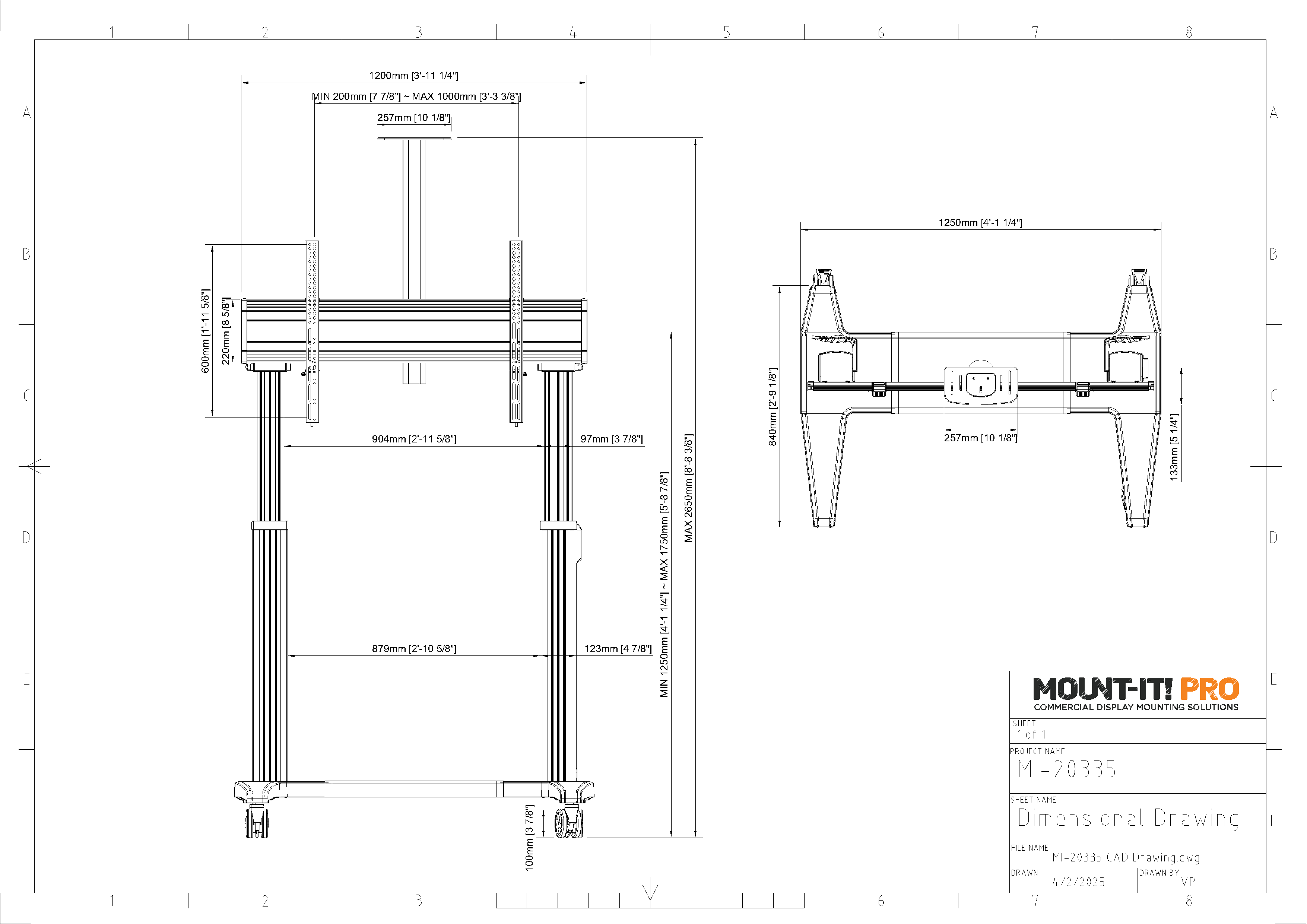 Heavy-Duty XXL Motorized Height-Adjustable AV Cart for Interactive Touchscreens