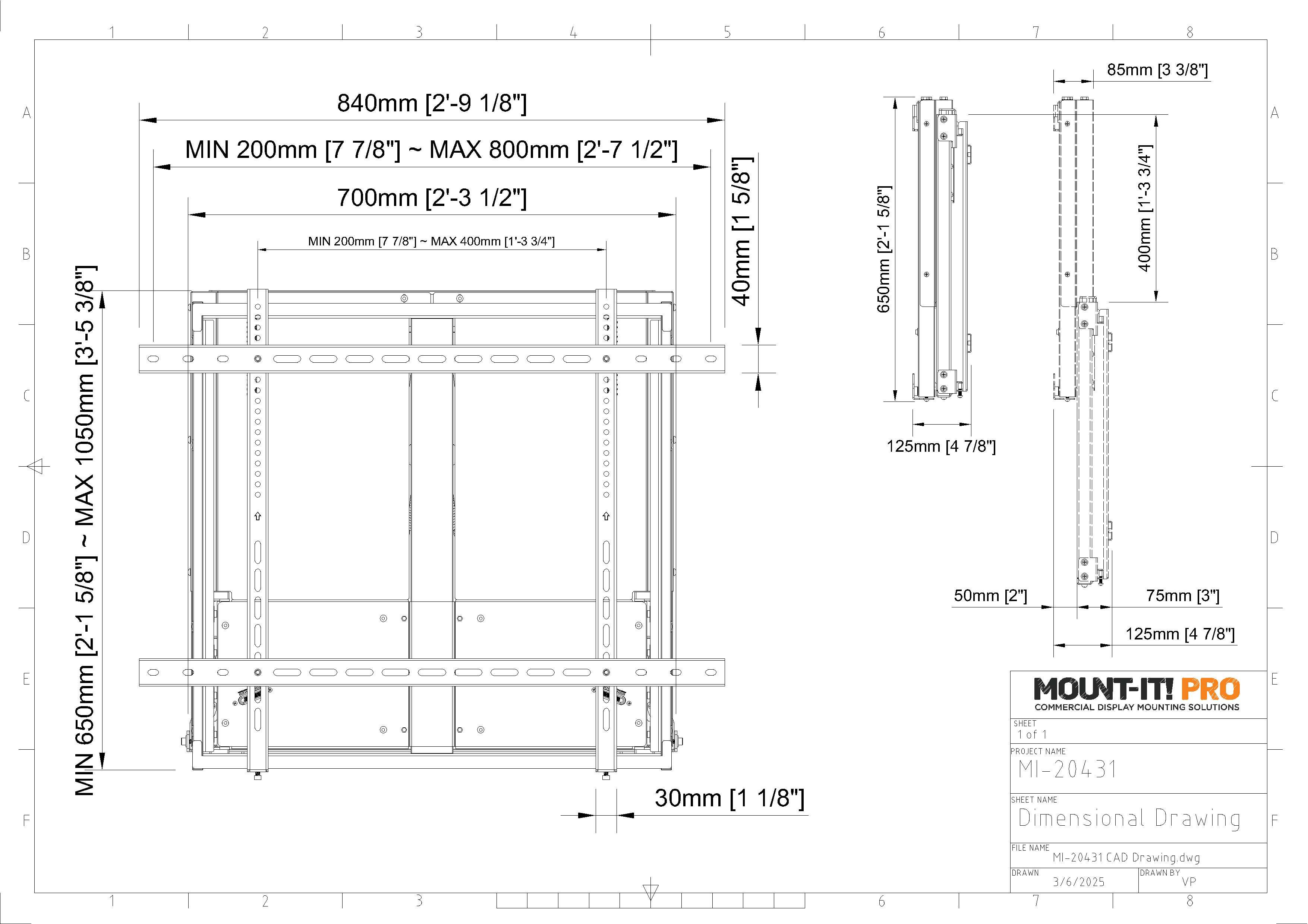 Height-Adjustable Wall Mount for 70" - 90"  Interactive Displays