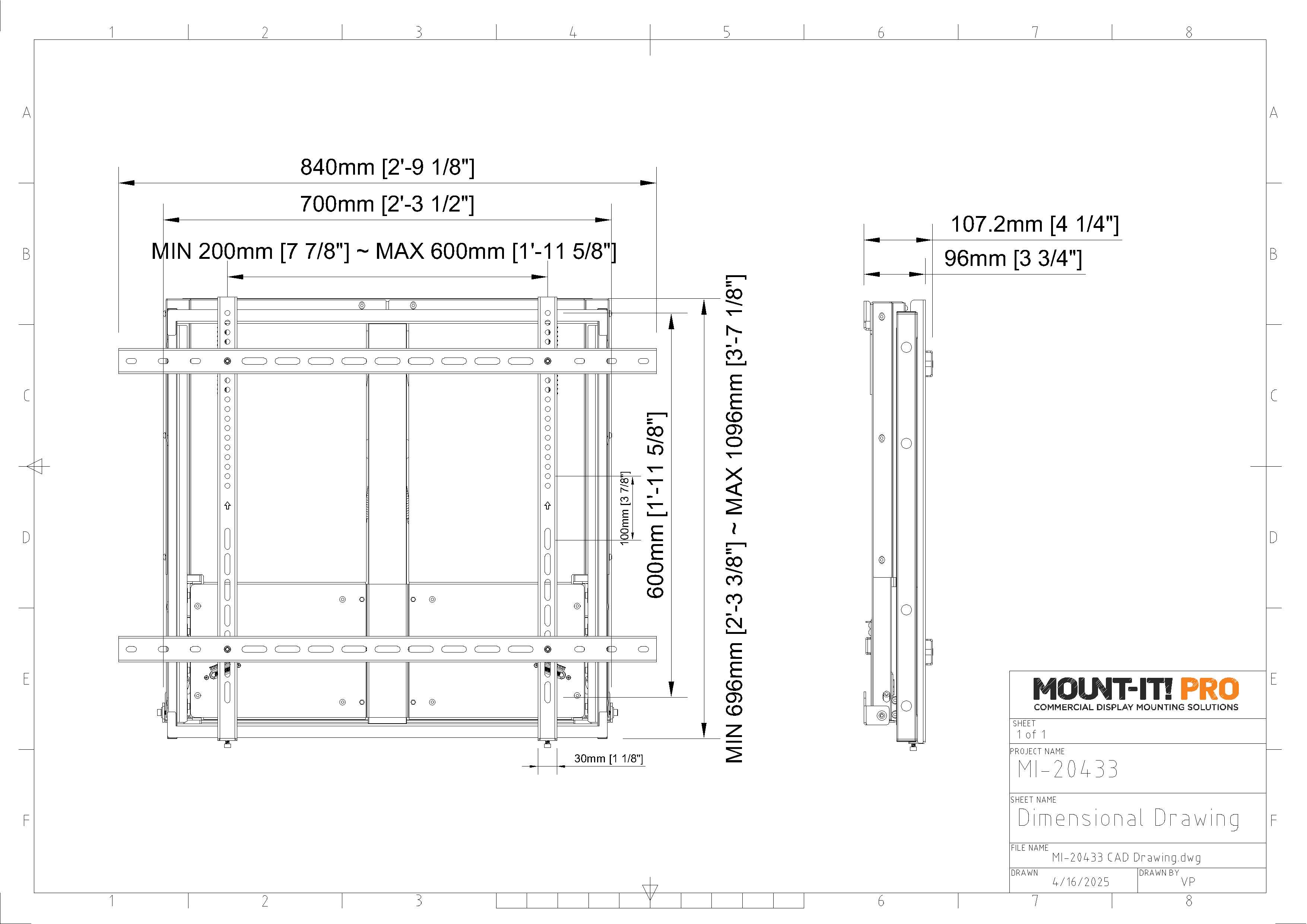 Height-Adjustable Wall Mount for Interactive Displays 60" - 100"