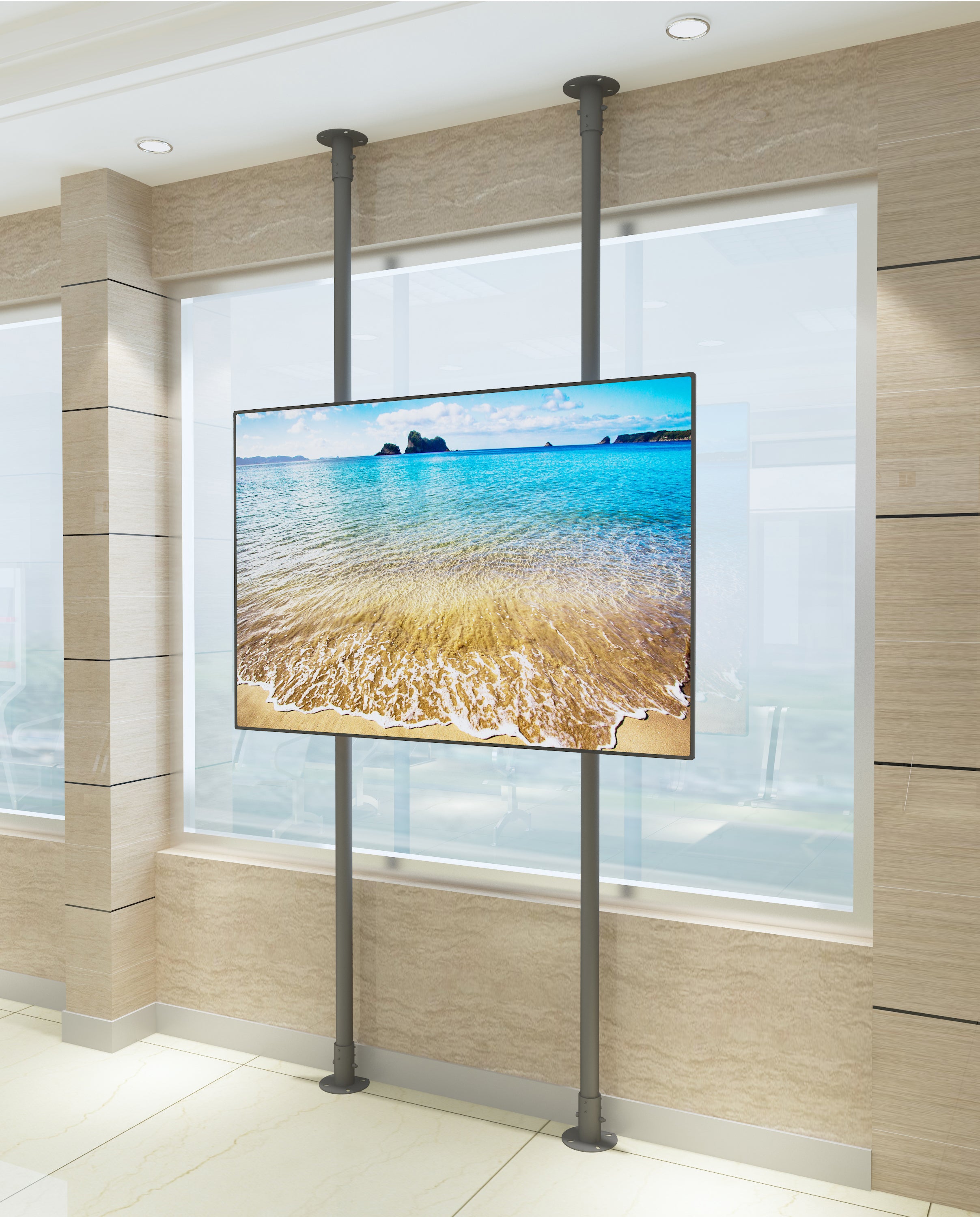 Heavy-Duty Single-Screen Dual-Pole Floor-to-Ceiling Mount Landscape