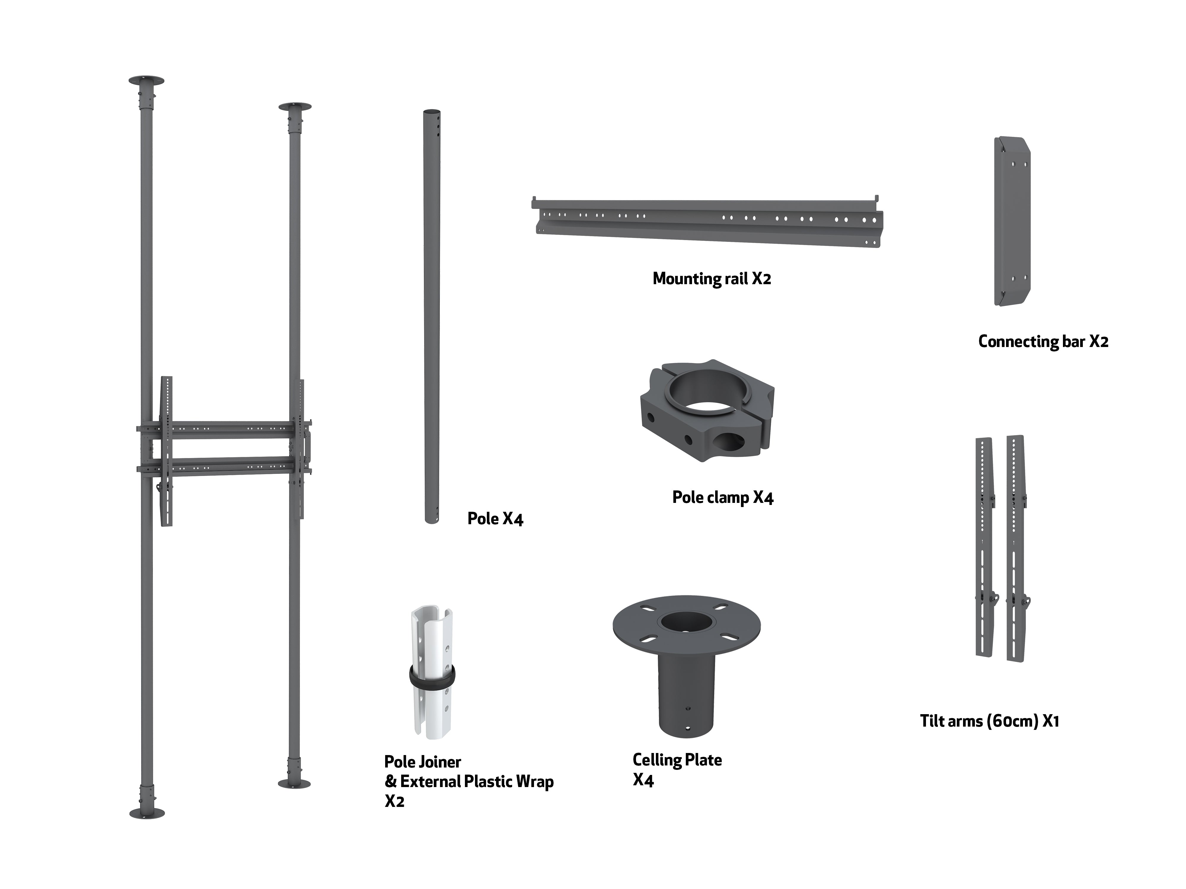 Heavy-Duty Single-Screen Dual-Pole Floor-to-Ceiling Mount Landscape