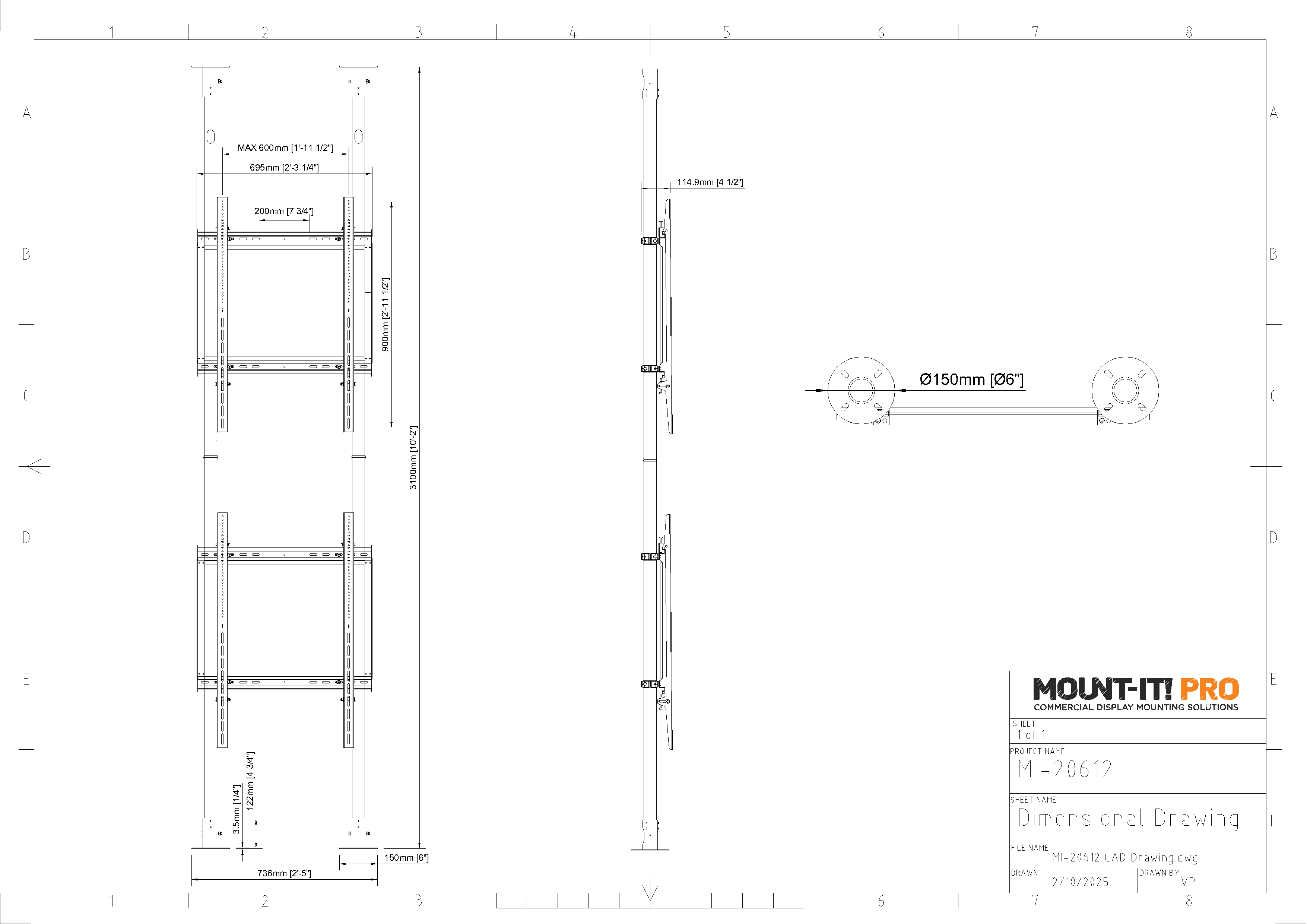 Heavy-Duty Dual-Screen Dual-Pole Floor-to-Ceiling Mount Portrait (Top-to-Bottom)