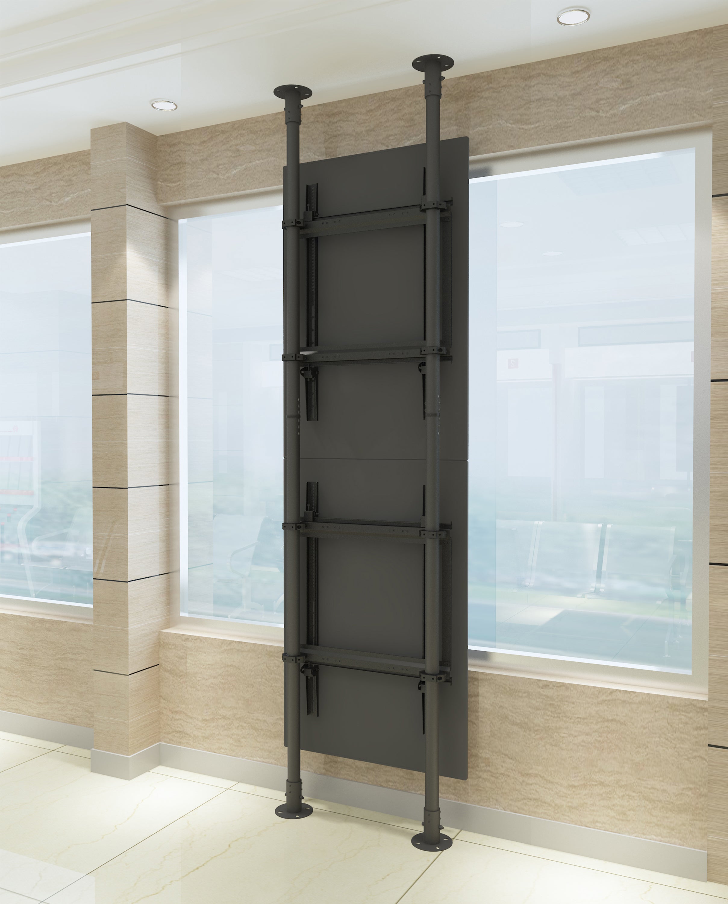 Heavy-Duty Dual-Screen Dual-Pole Floor-to-Ceiling Mount Portrait (Top-to-Bottom)