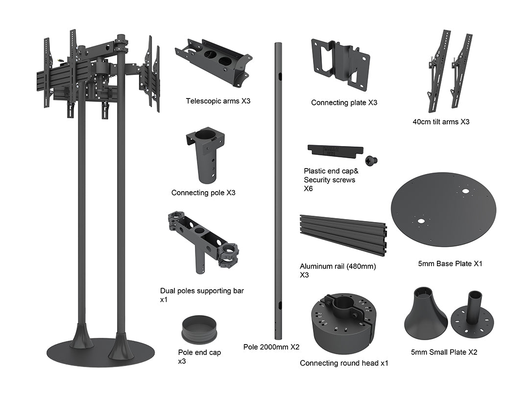 Triple-Screen Dual-Pole Floor Stand
