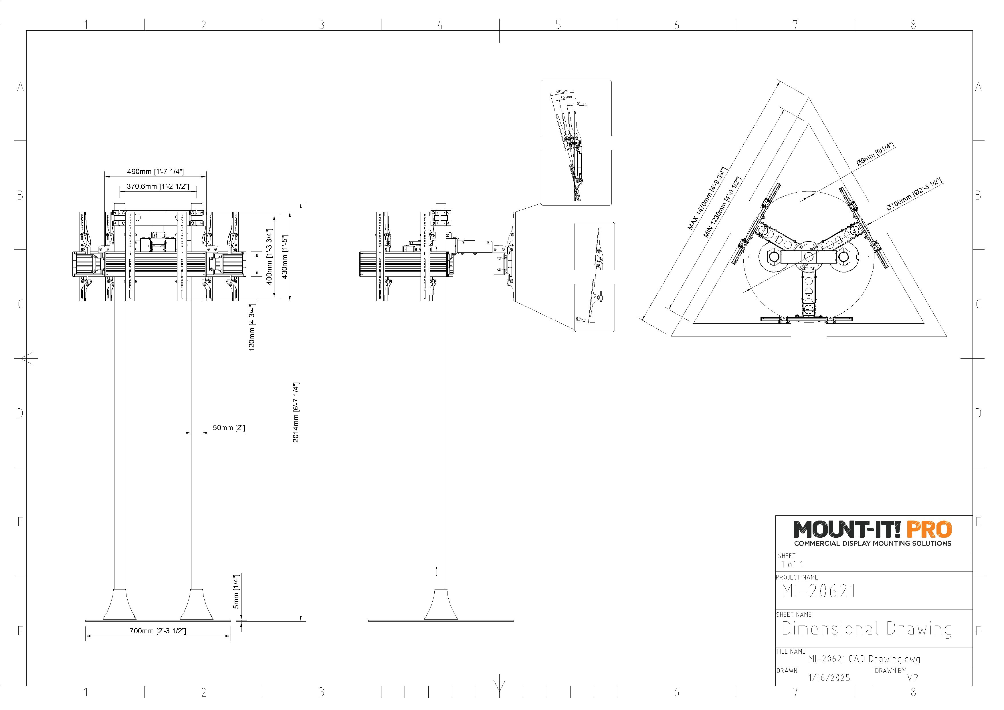 Triple-Screen Dual-Pole Floor Stand