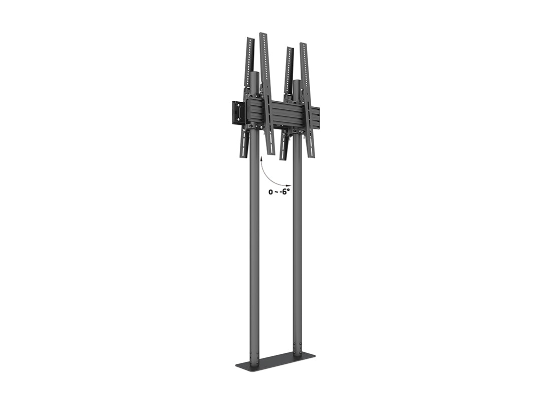 Dual-Screen Dual-Pole Floor Stand with Bolt-Down Base - Back-to-Back Tilt Mounting Bracket