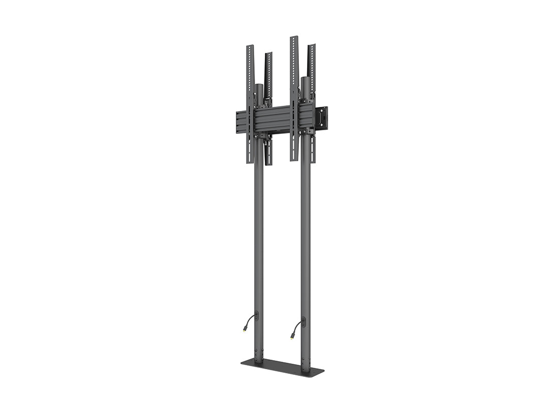 Dual-Screen Dual-Pole Floor Stand with Bolt-Down Base - Back-to-Back Tilt Mounting Bracket