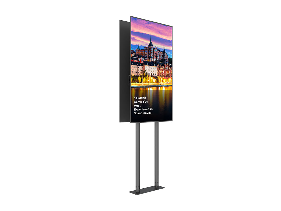 Dual-Screen Dual-Pole Floor Stand with Bolt-Down Base - Back-to-Back Tilt Mounting Bracket