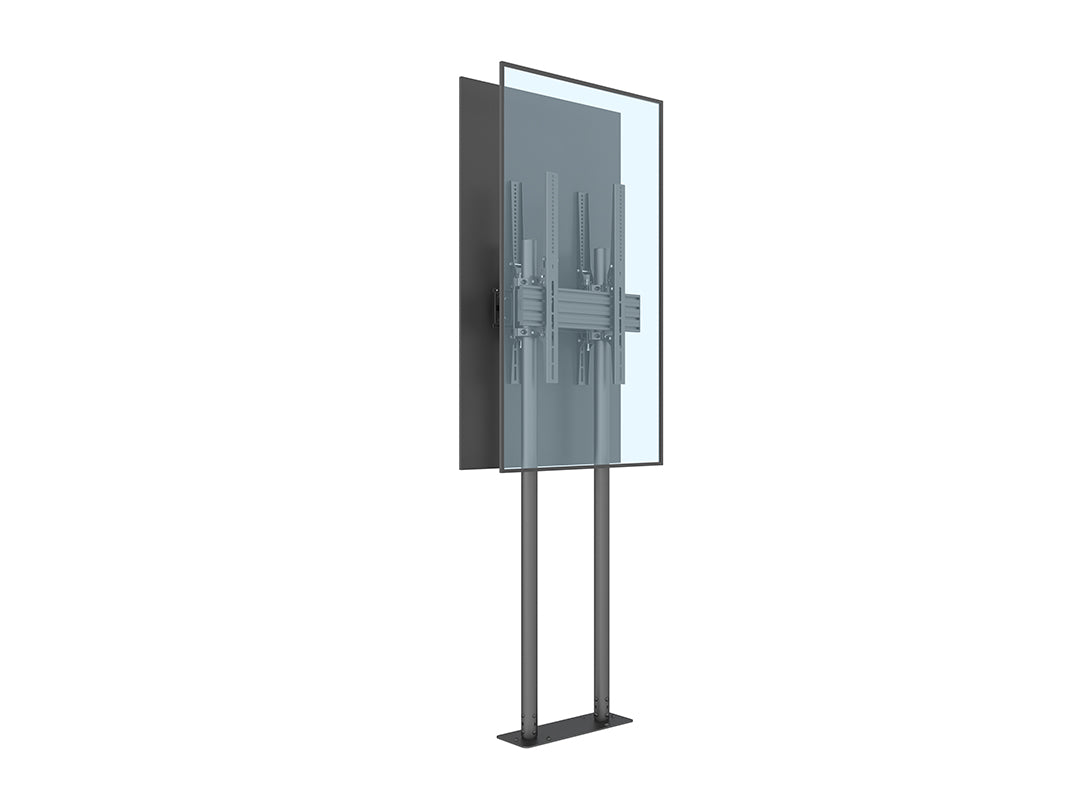 Dual-Screen Dual-Pole Floor Stand with Bolt-Down Base - Back-to-Back Tilt Mounting Bracket