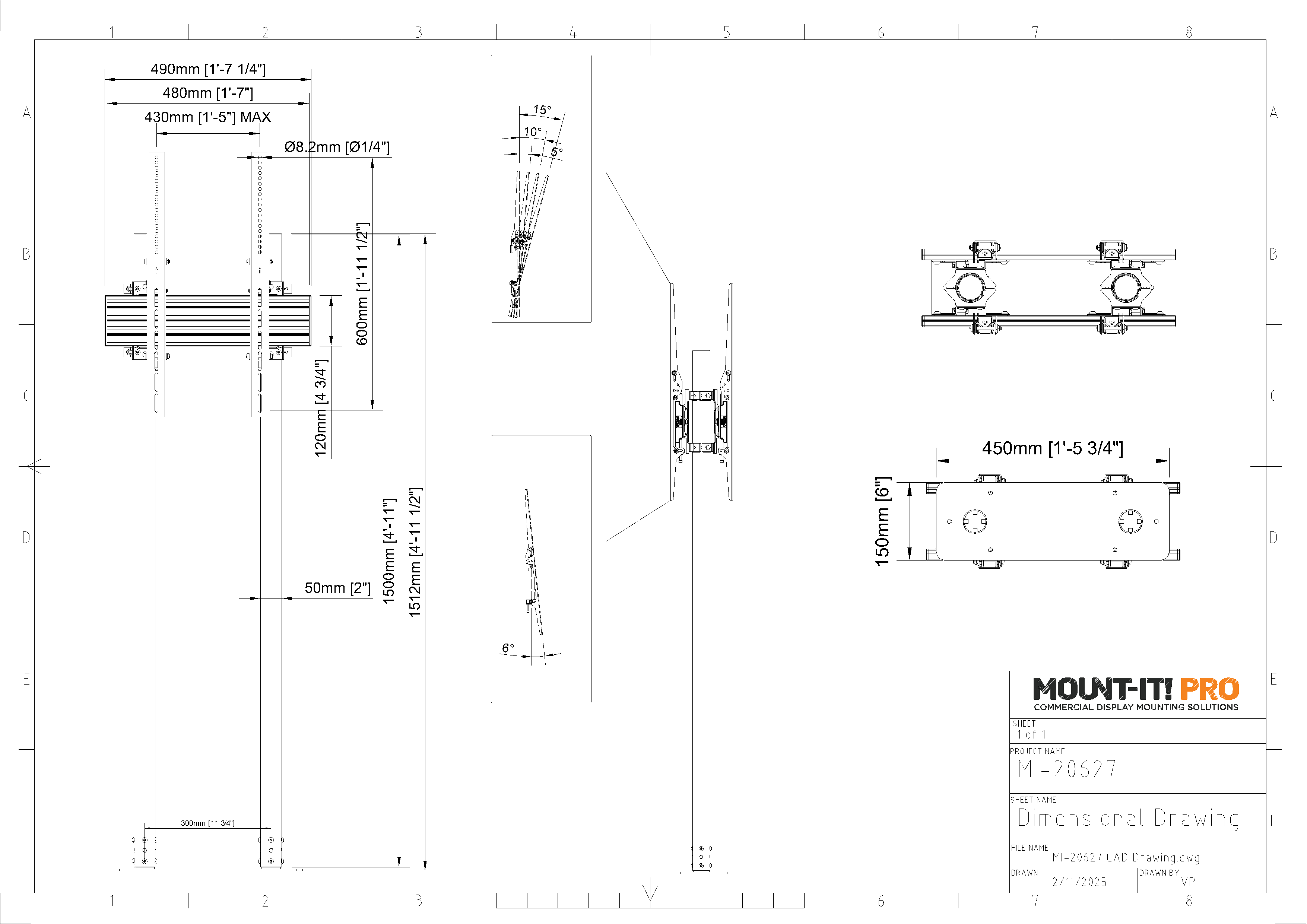 Dual-Screen Dual-Pole Floor Stand with Bolt-Down Base - Back-to-Back Tilt Mounting Bracket