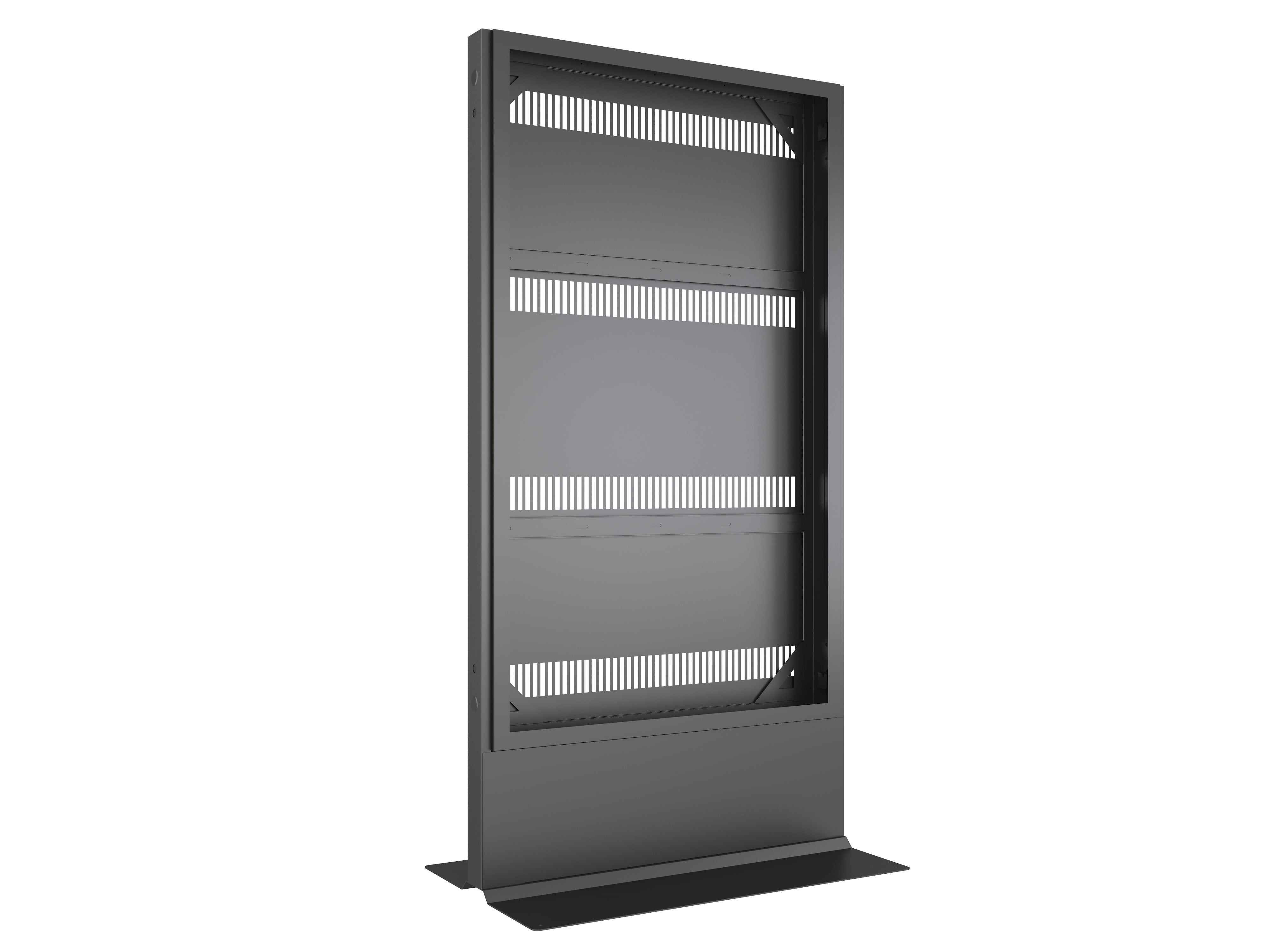a tall metal shelf with three shelves on top of it