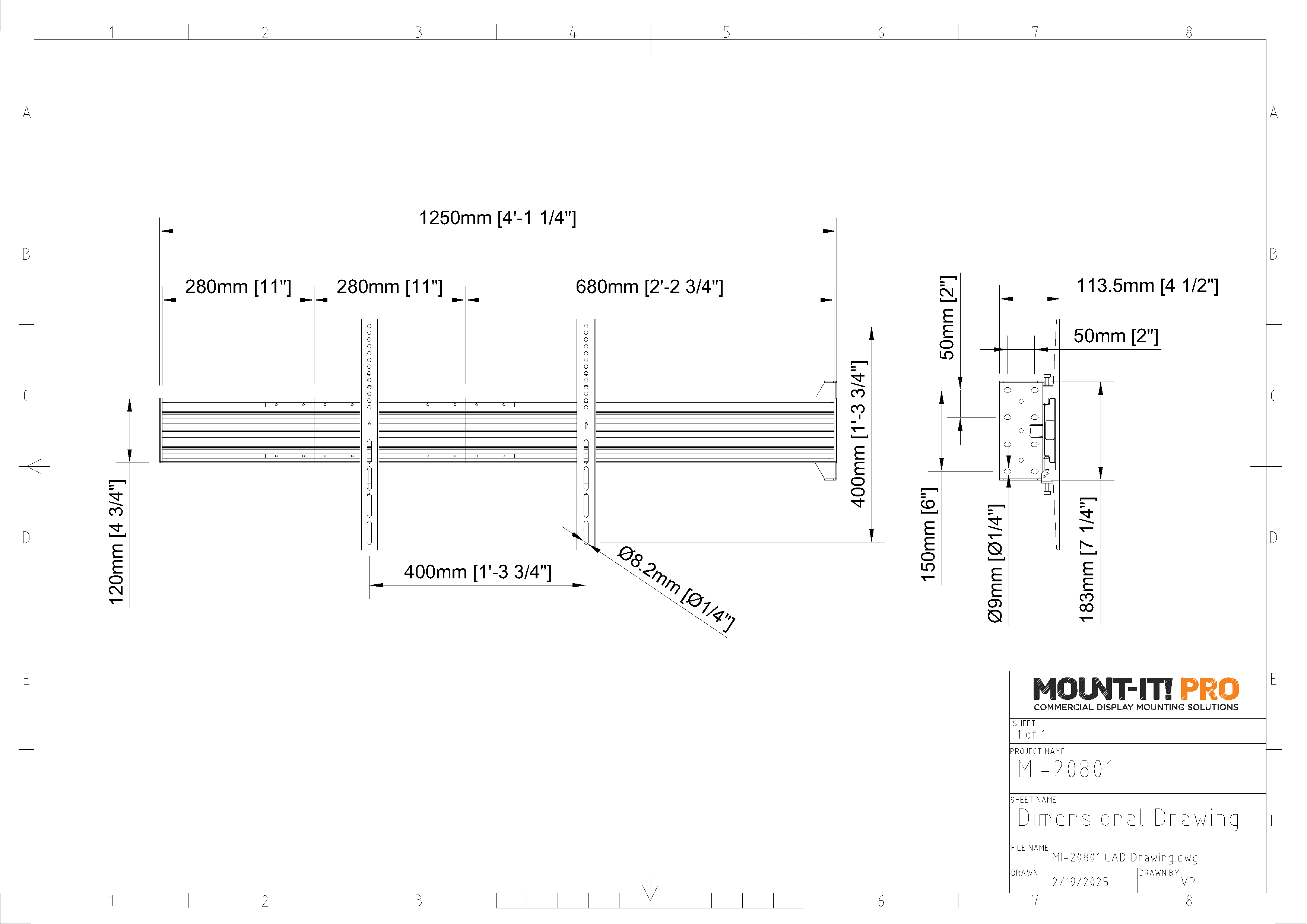 Single-Point Single-Screen Wall Mount - 400mm