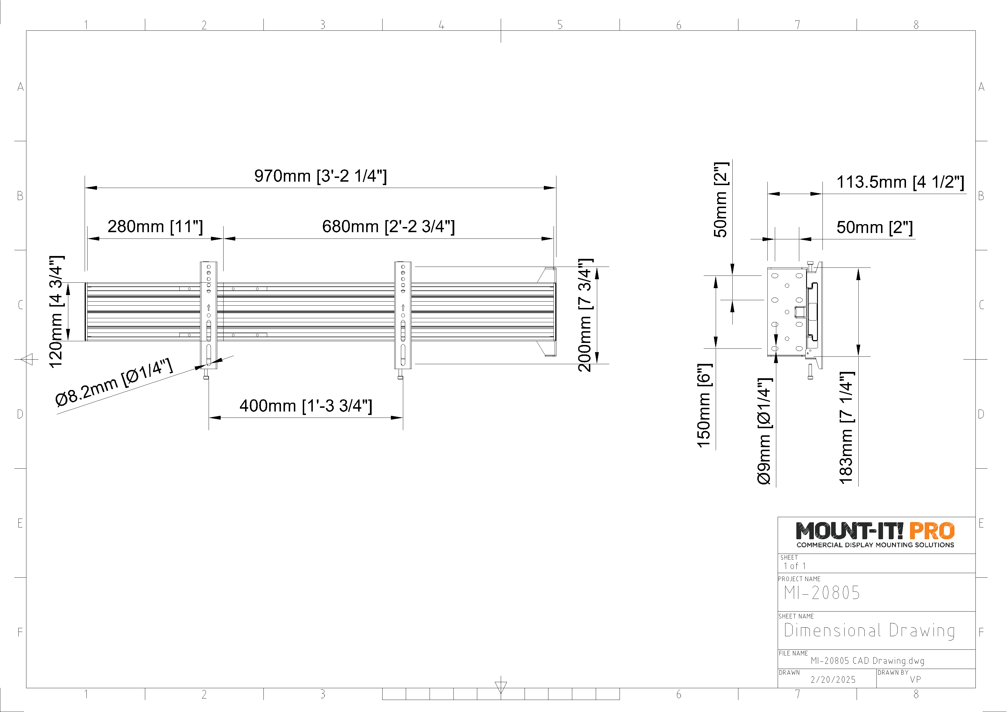 Single-Point Single-Screen Wall Mount - 200mm
