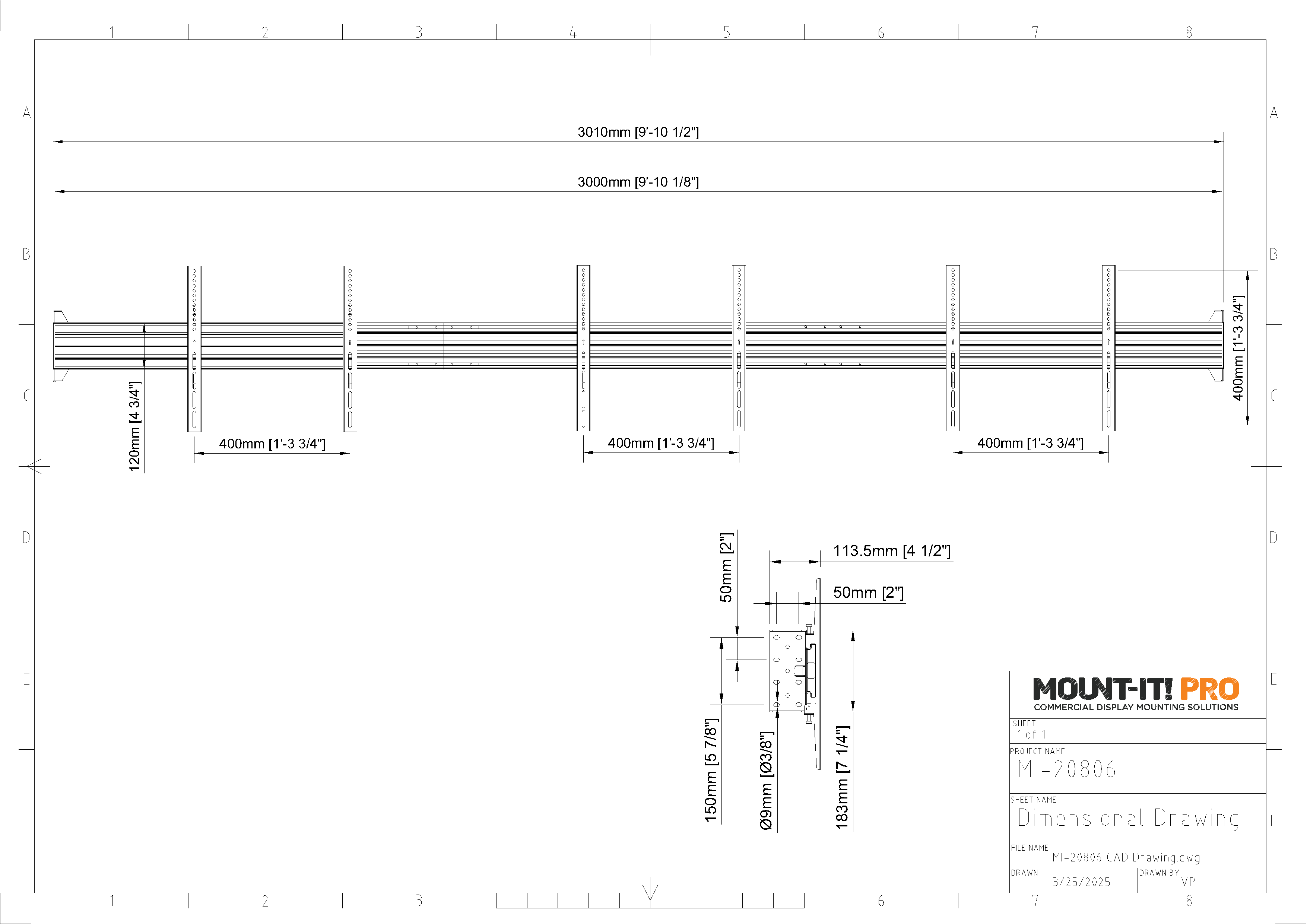 Dual-Point Three-Screen Wall Mount (Side-by-Side)