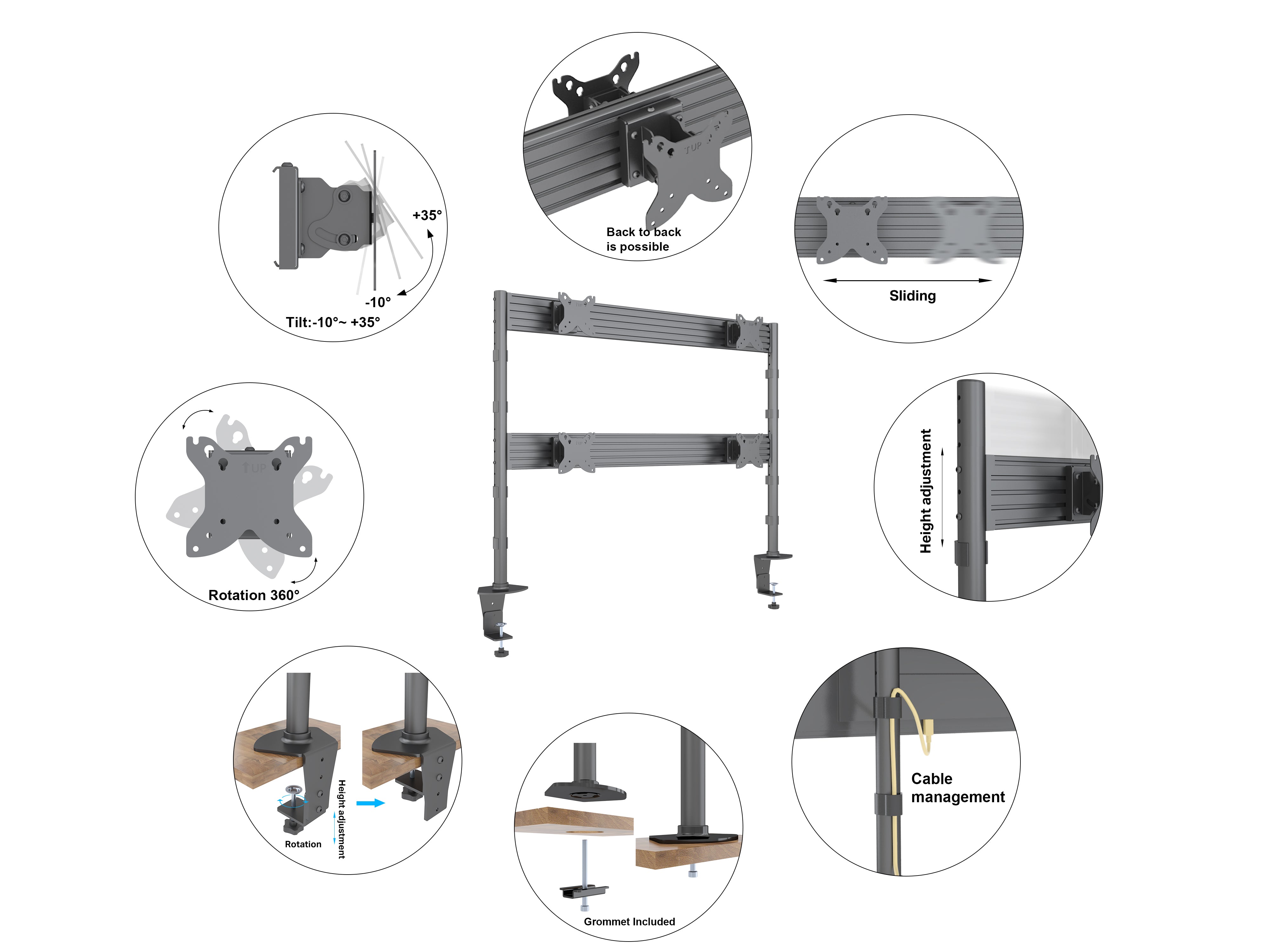 Quad-Screen Desk Monitor Mount