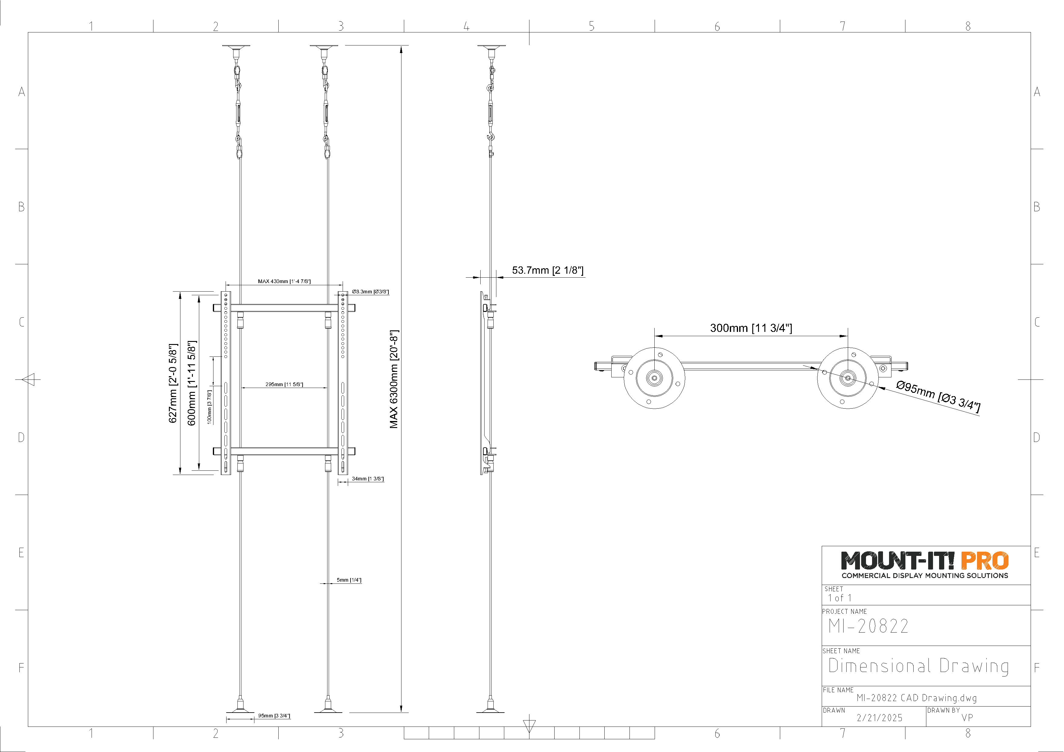 Single-Screen Wire-Supported Floor-to-Ceiling Mount- 6000mm