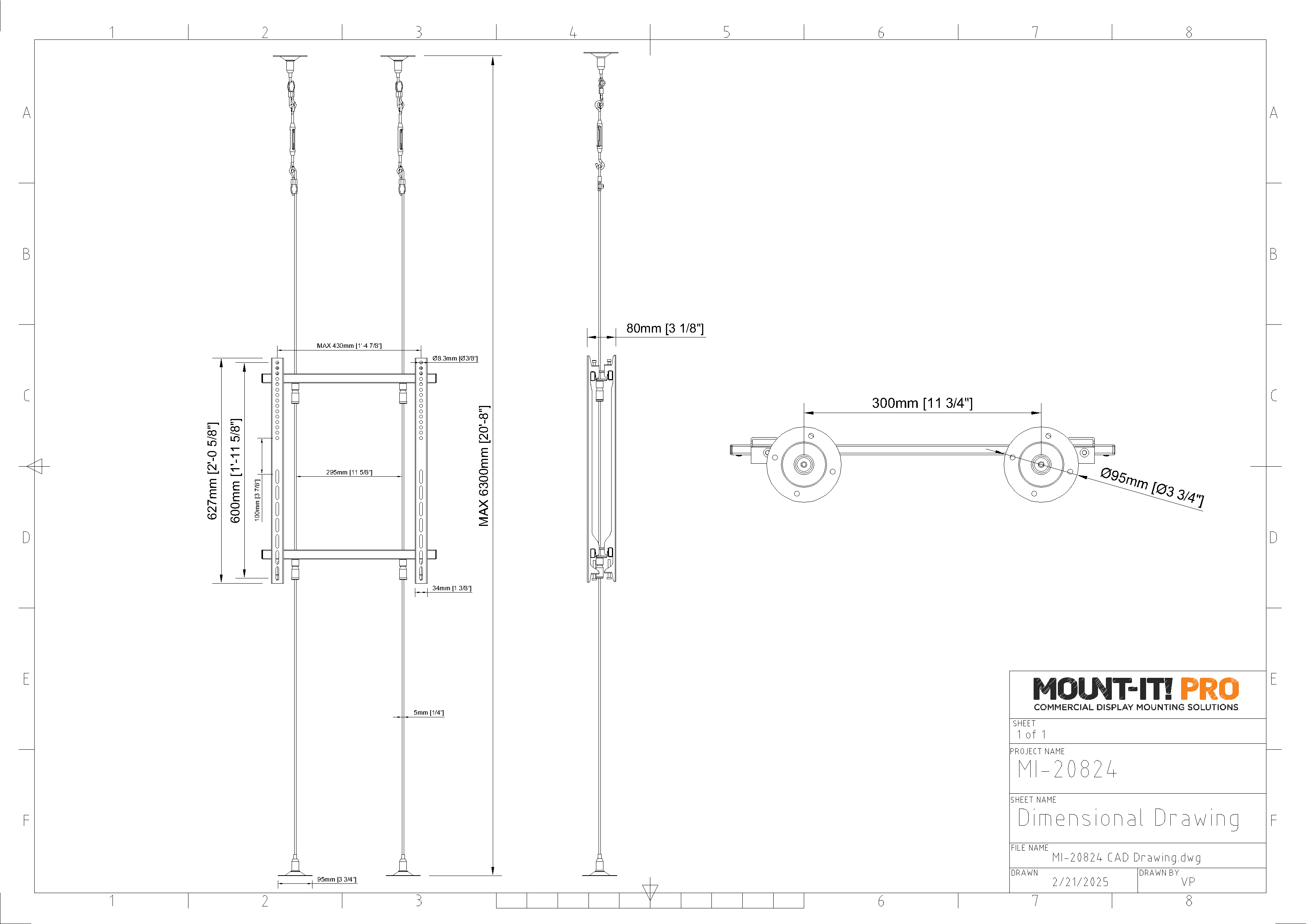 Dual-Screen Wire-Supported Floor-to-Ceiling Mount (Back-to-Back)- 6000mm