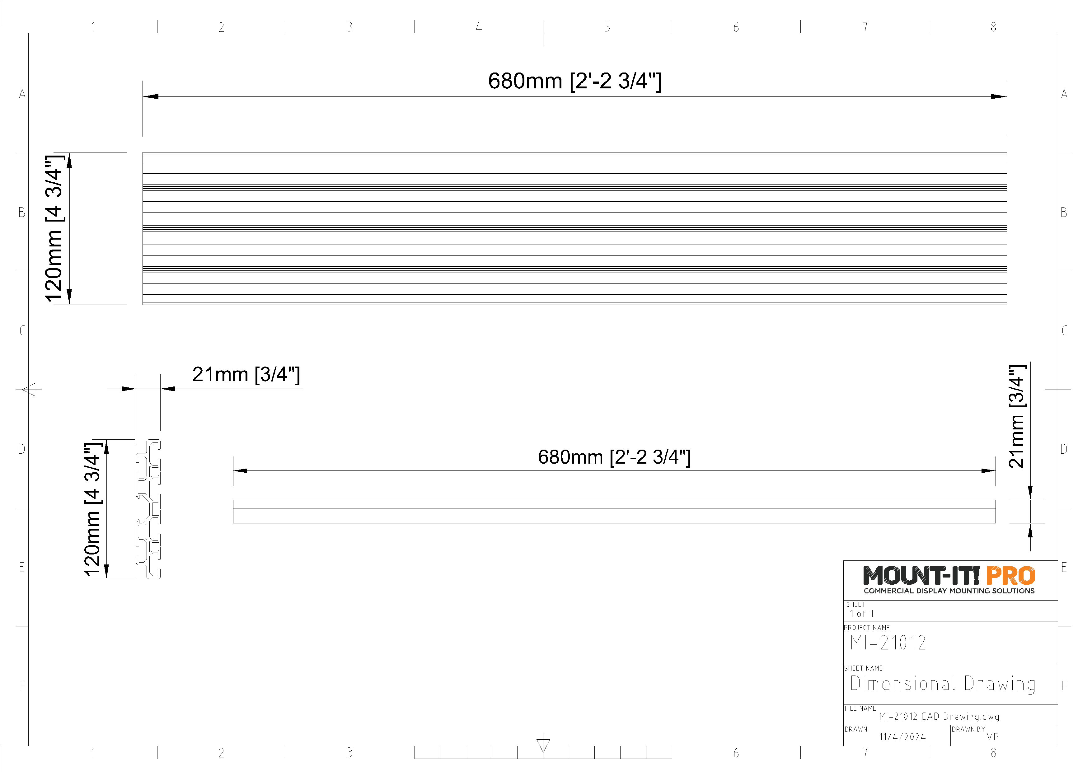 Mounting Rail (680mm, 26.8")