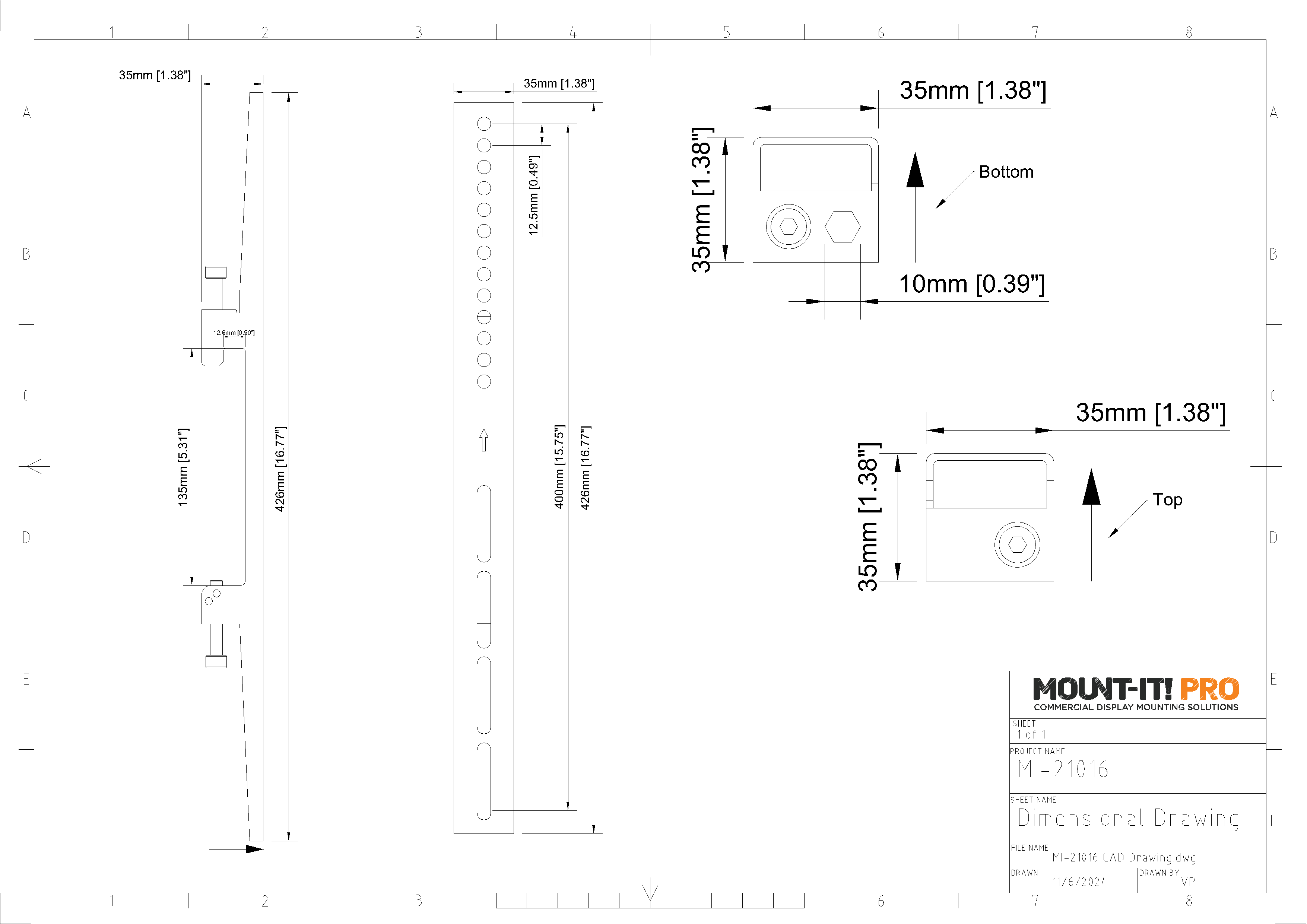 Fixed Arms 400mm, 15.75" - (2pcs/set)