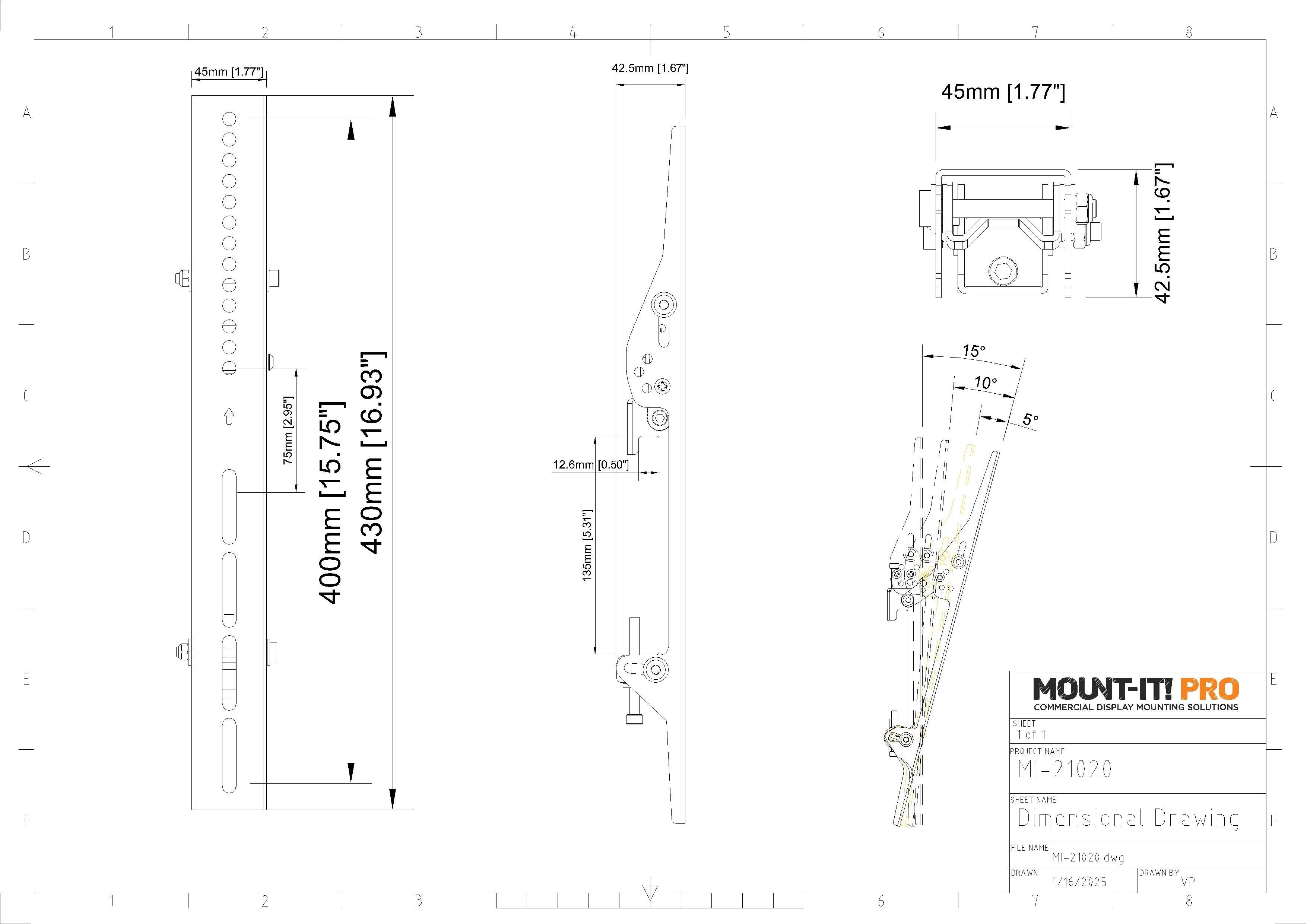 Tilt Brackets 400mm, 15.75"  - (2pcs/set)