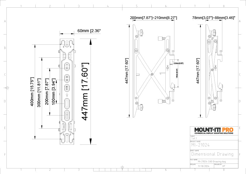 Push-In, Pop-Out Arms 400mm, 15.75" - (2pcs/set)