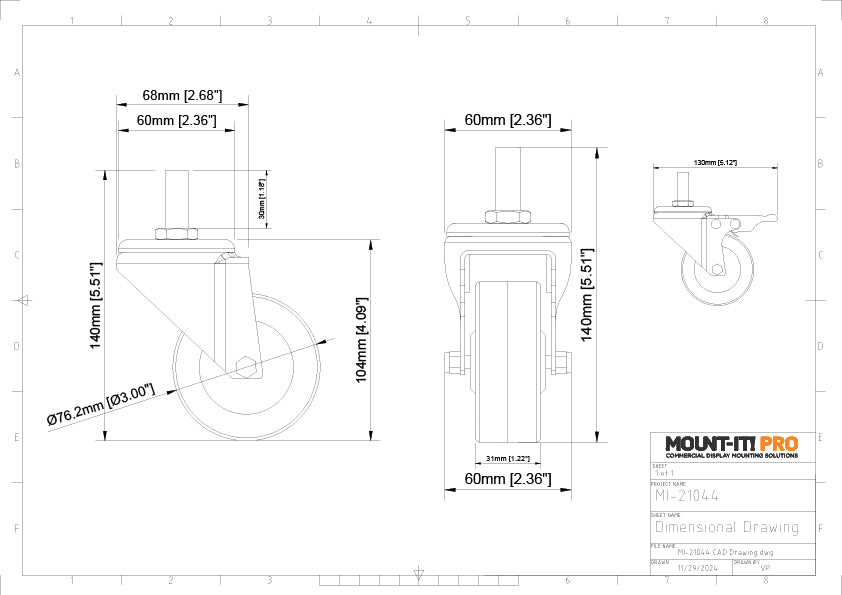 Rolling Casters 3" - (2pcs/set)