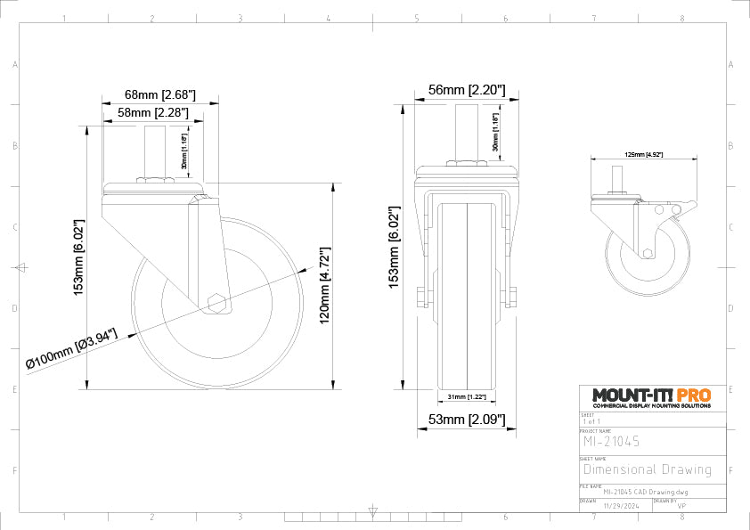 Rolling Casters 4" - (2pcs/set)